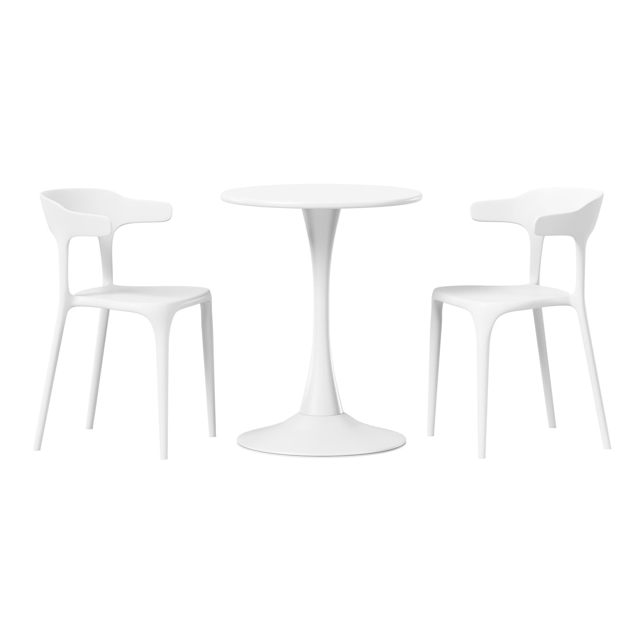Westin Furniture Marina Outdoor Dining Table and 2 Chairs, White, large