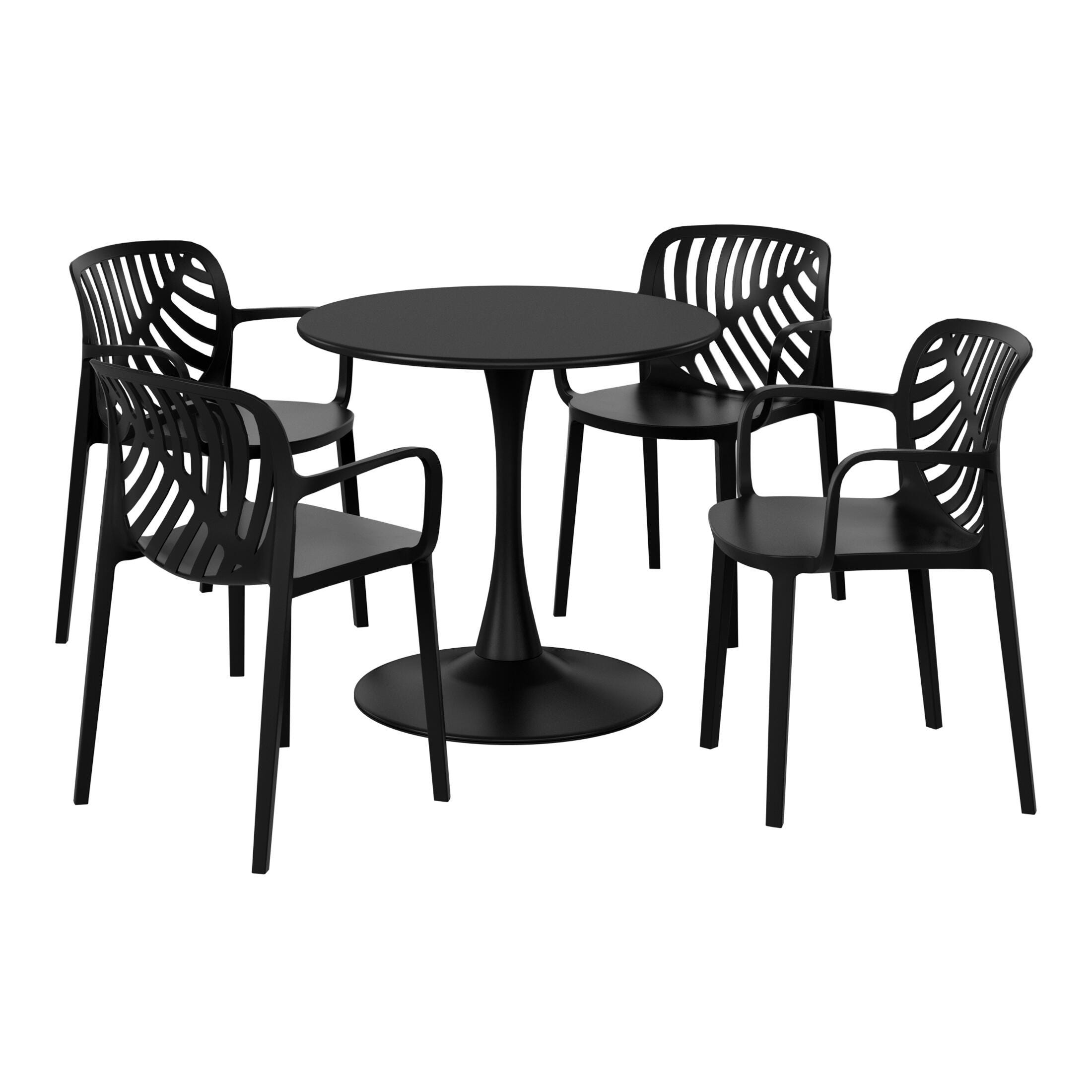 Westin Furniture Haven Solid Outdoor Dining Table and 4 Chairs, Black, large