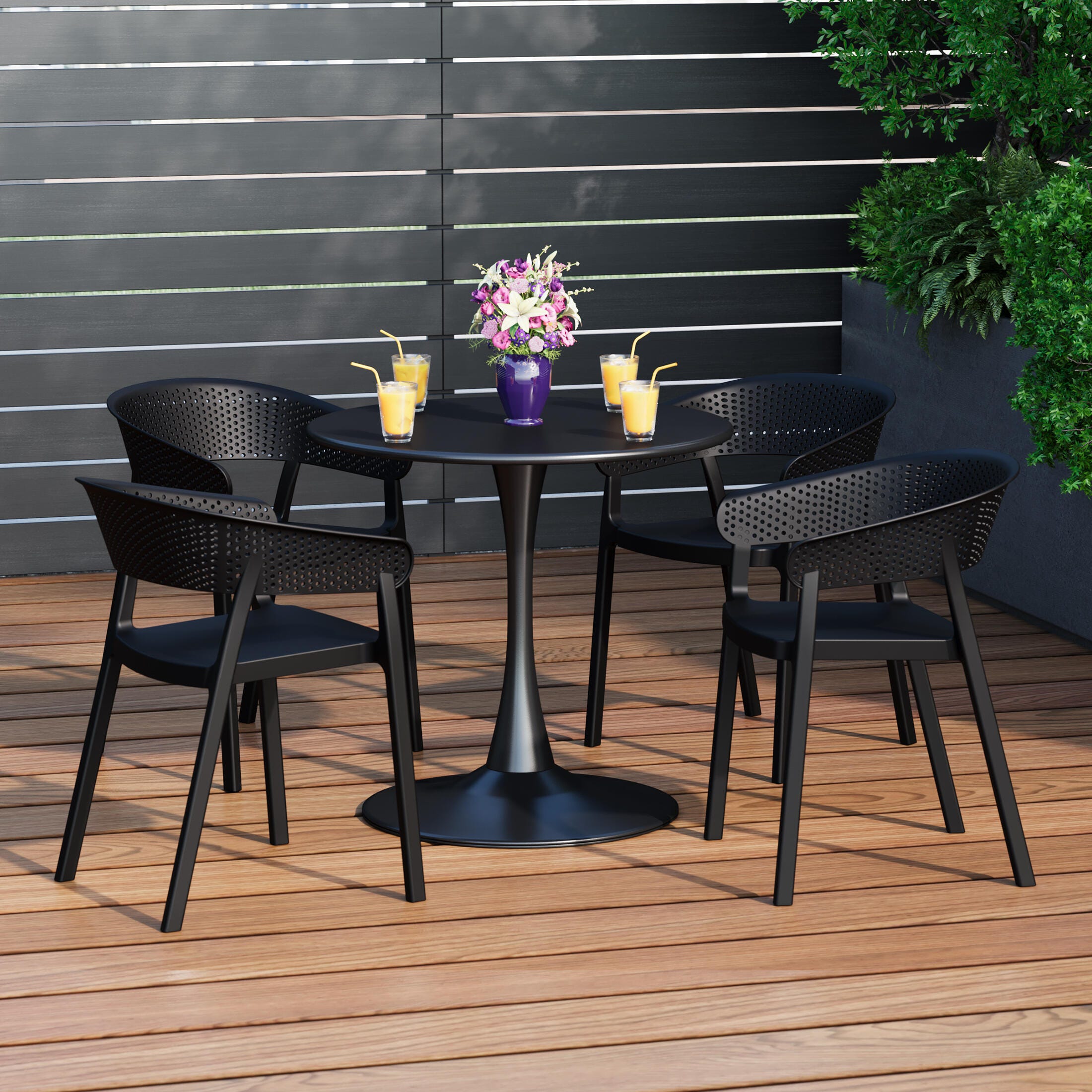 Westin Furniture Cove Solid Outdoor Dining Table and 4 Chairs, Black, rollover