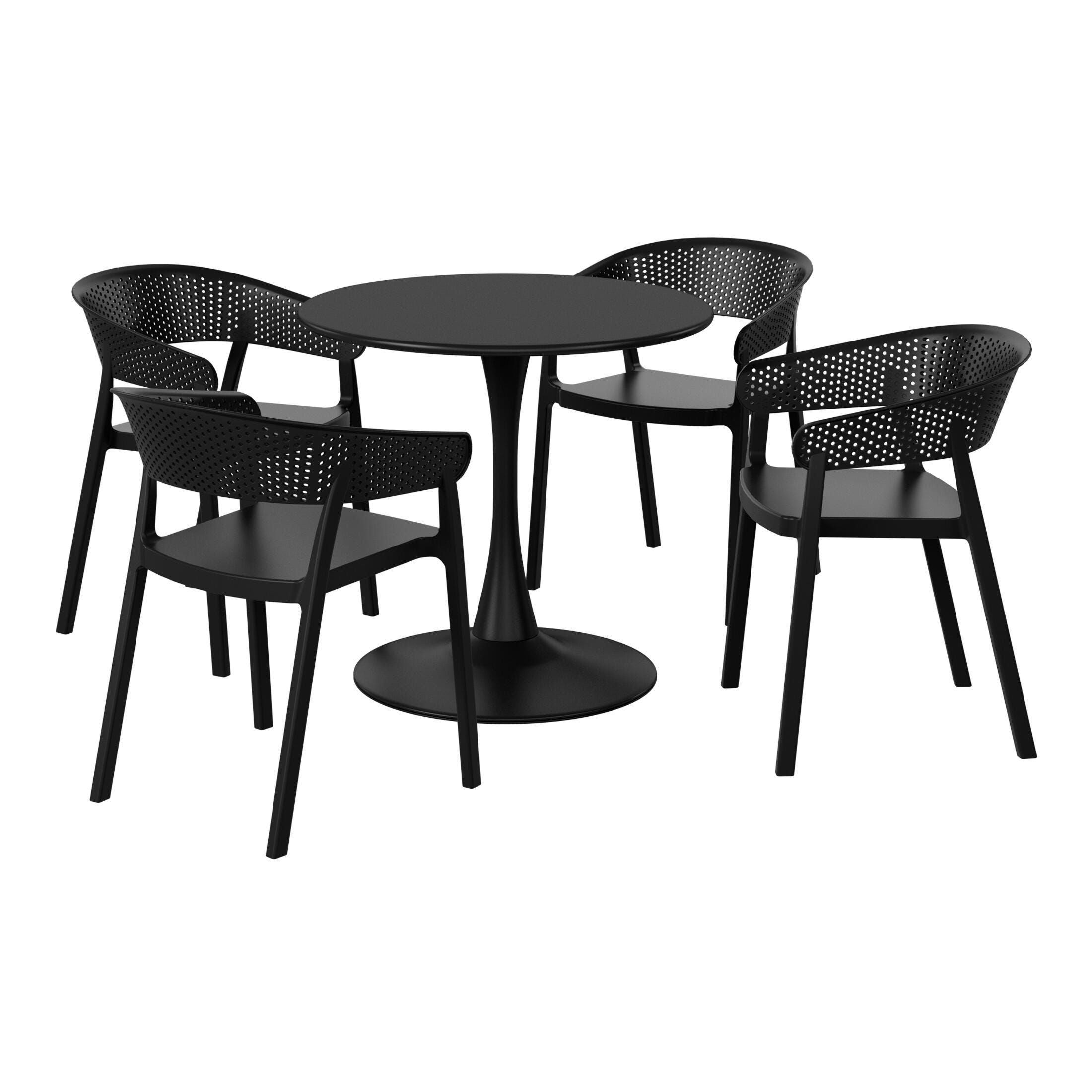 Westin Furniture Cove Solid Outdoor Dining Table and 4 Chairs, Black, large