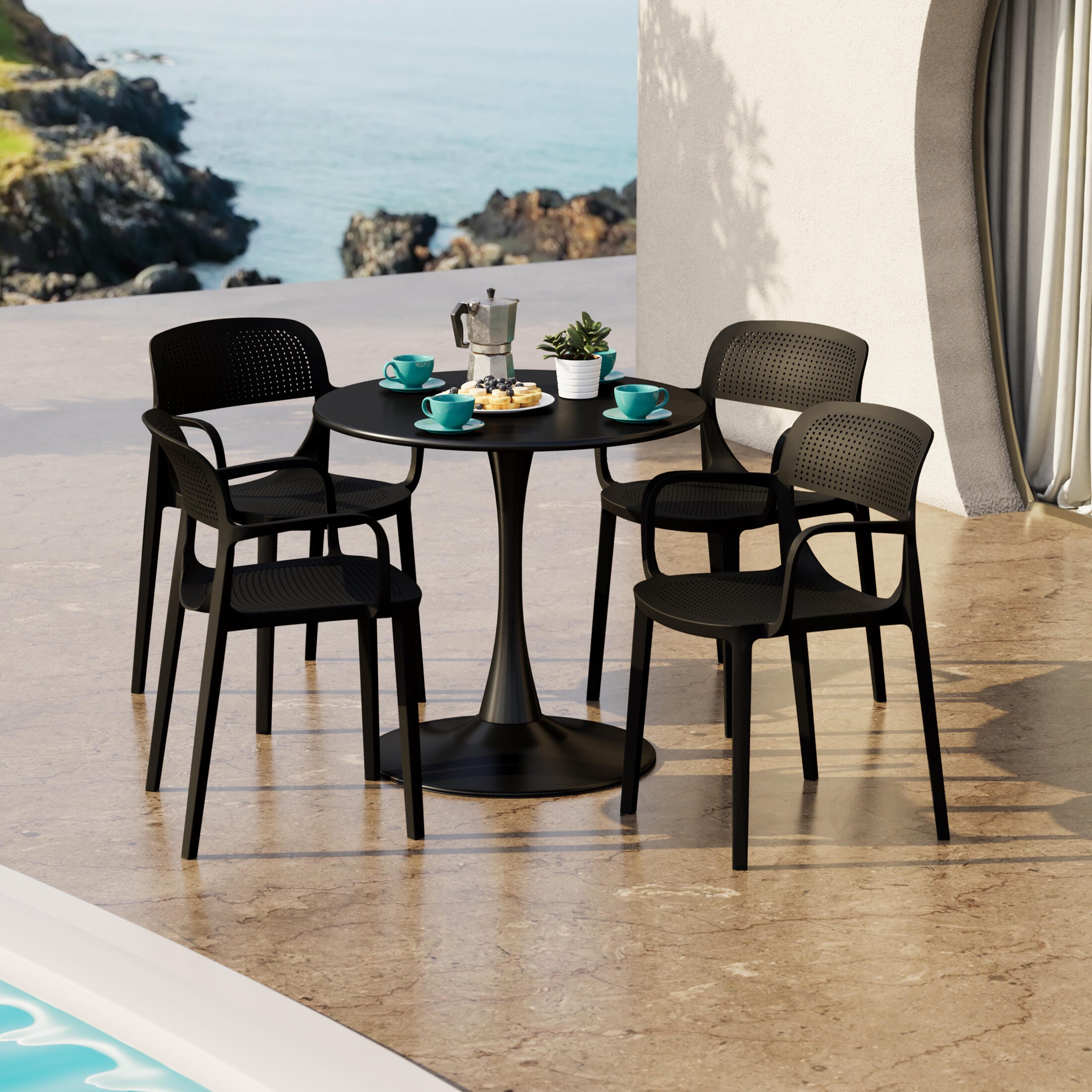 Westin Furniture Azure Outdoor Dining Table and 4 Chairs, Black, rollover