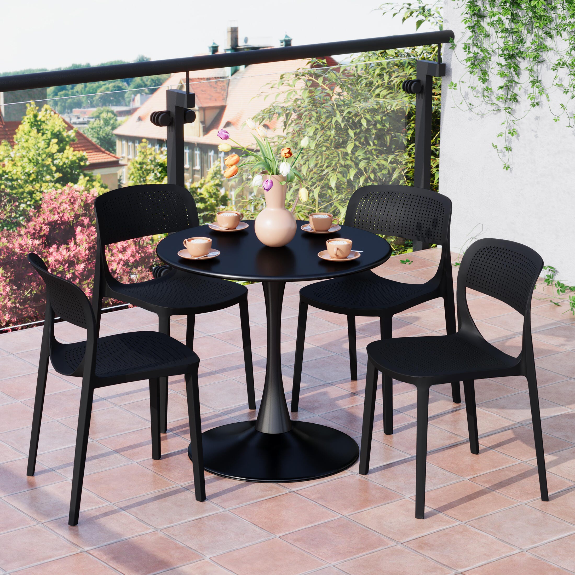 Westin Furniture Valencia Outdoor Dining Table and 4 Chairs, Black, rollover