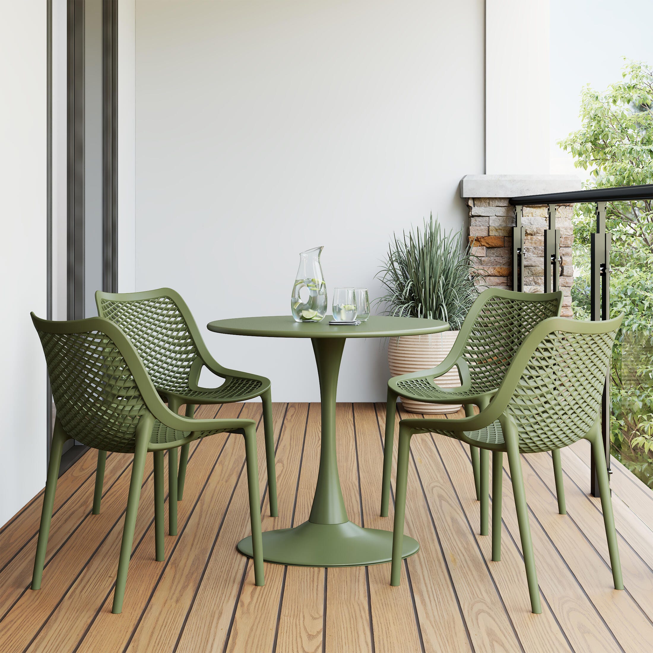 Westin Furniture Rhode Outdoor Dining Table and 4 Chairs, Olive Green, rollover