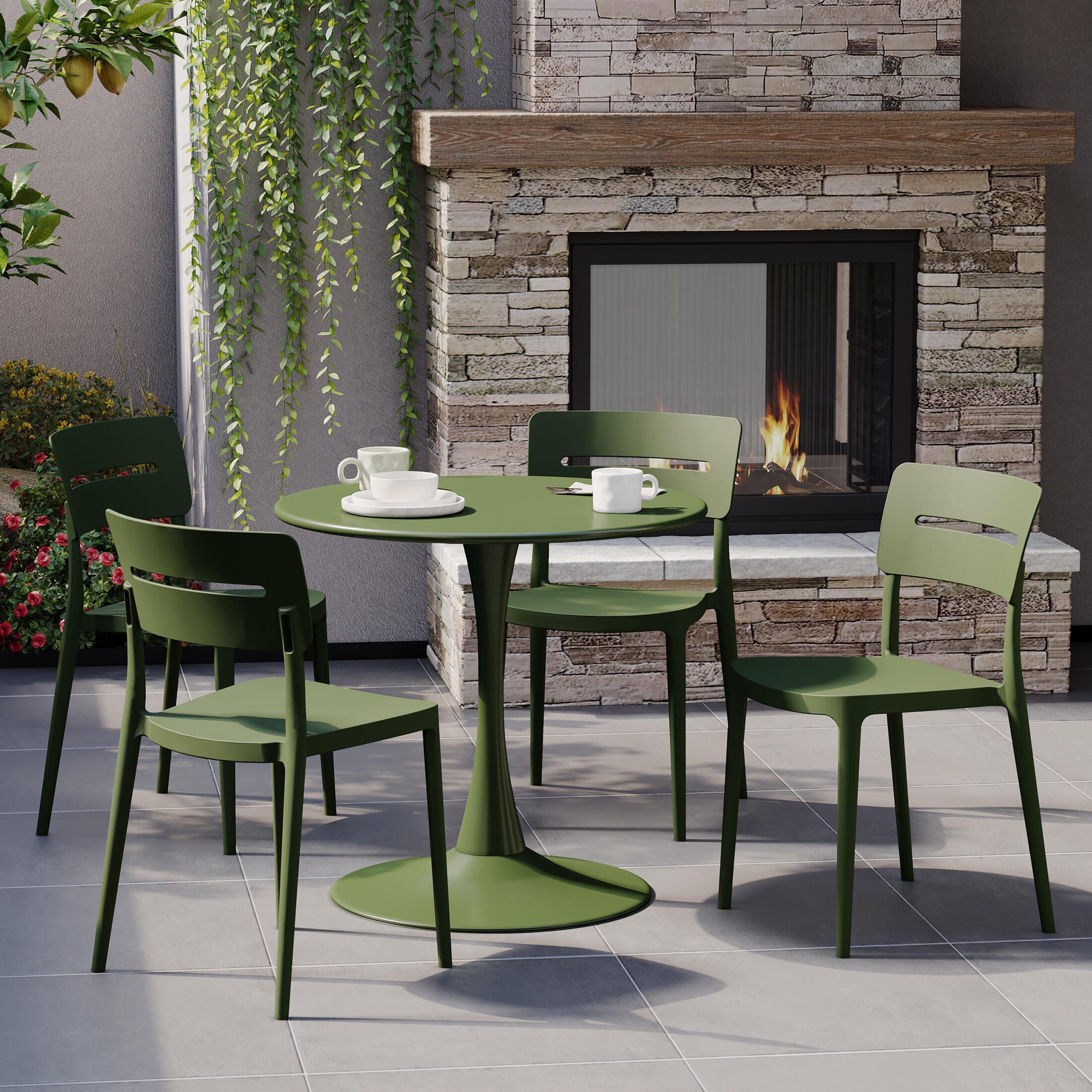 Westin Furniture Meadow Solid Outdoor Dining Table and 4 Chairs, Olive Green, rollover