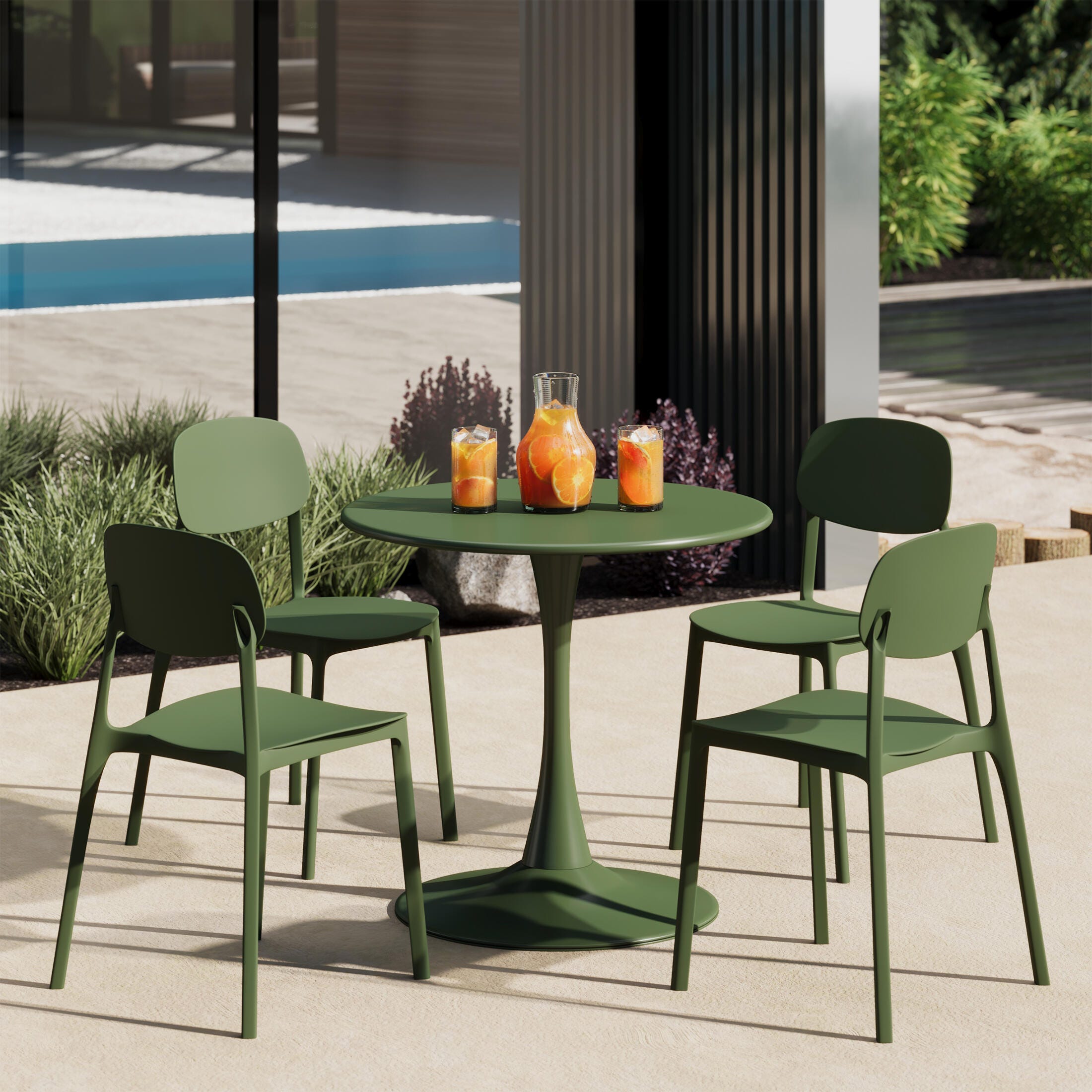 Westin Furniture Sterling Outdoor Dining Table and 4 Chairs, Olive Green, rollover