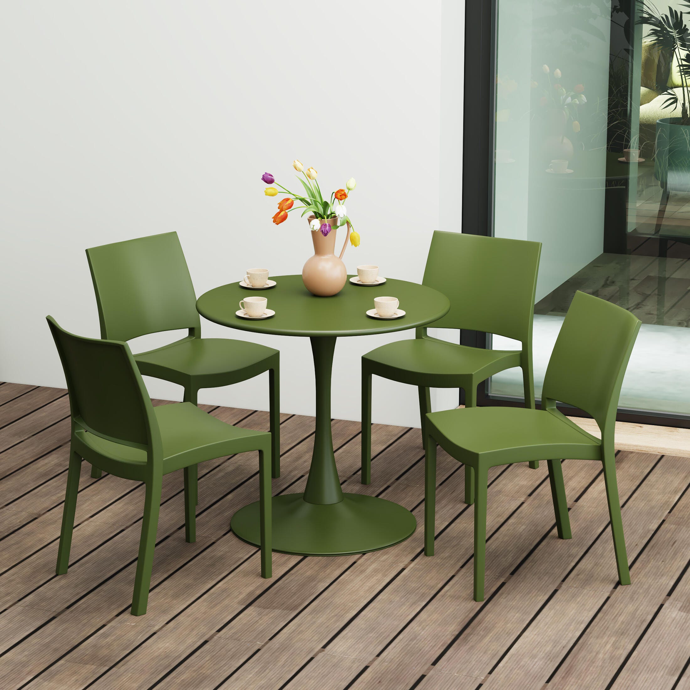 Westin Furniture Marbella Outdoor Dining Table and 4 Chairs, Olive Green, rollover