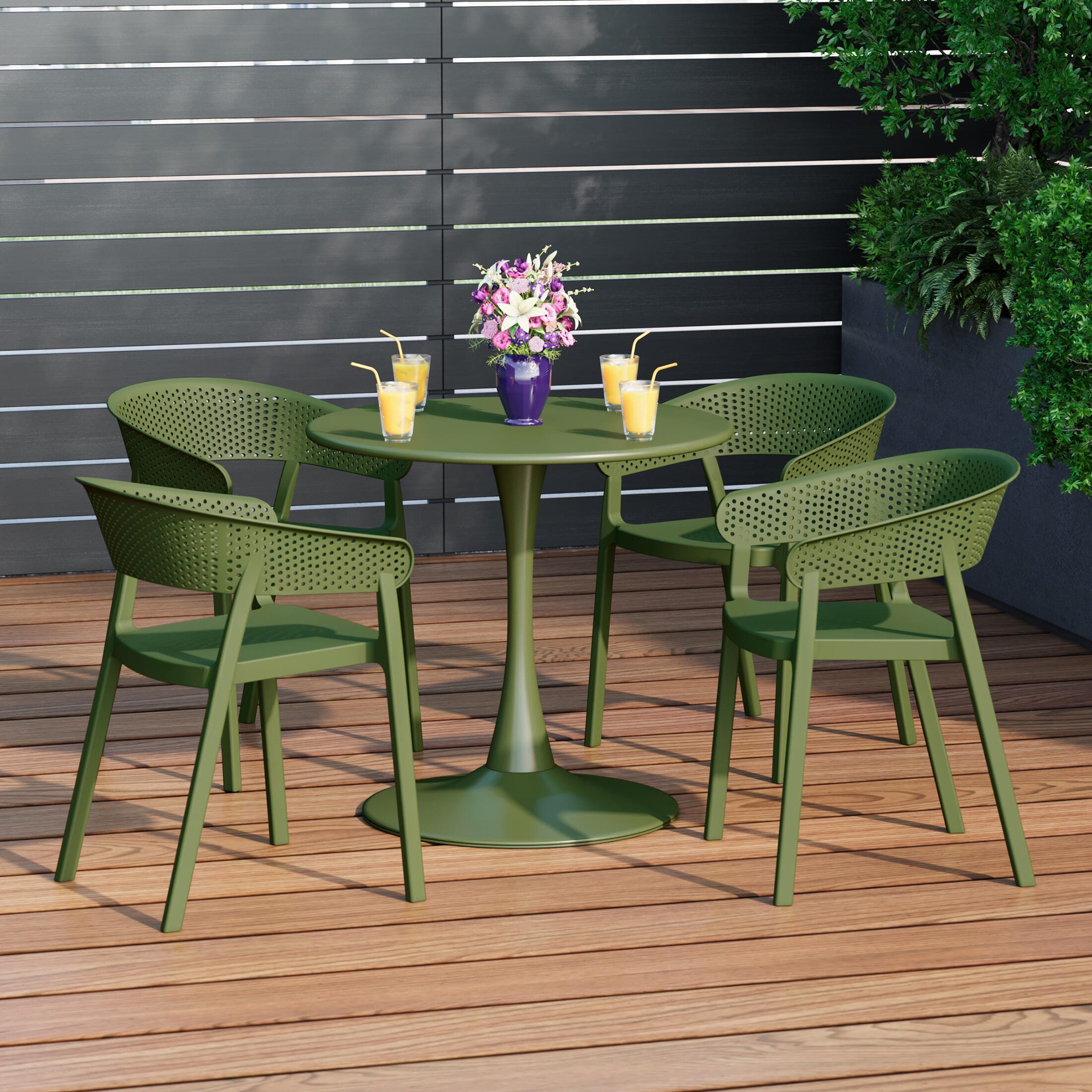 Westin Furniture Cove Solid Outdoor Dining Table and 4 Chairs, Olive Green, rollover