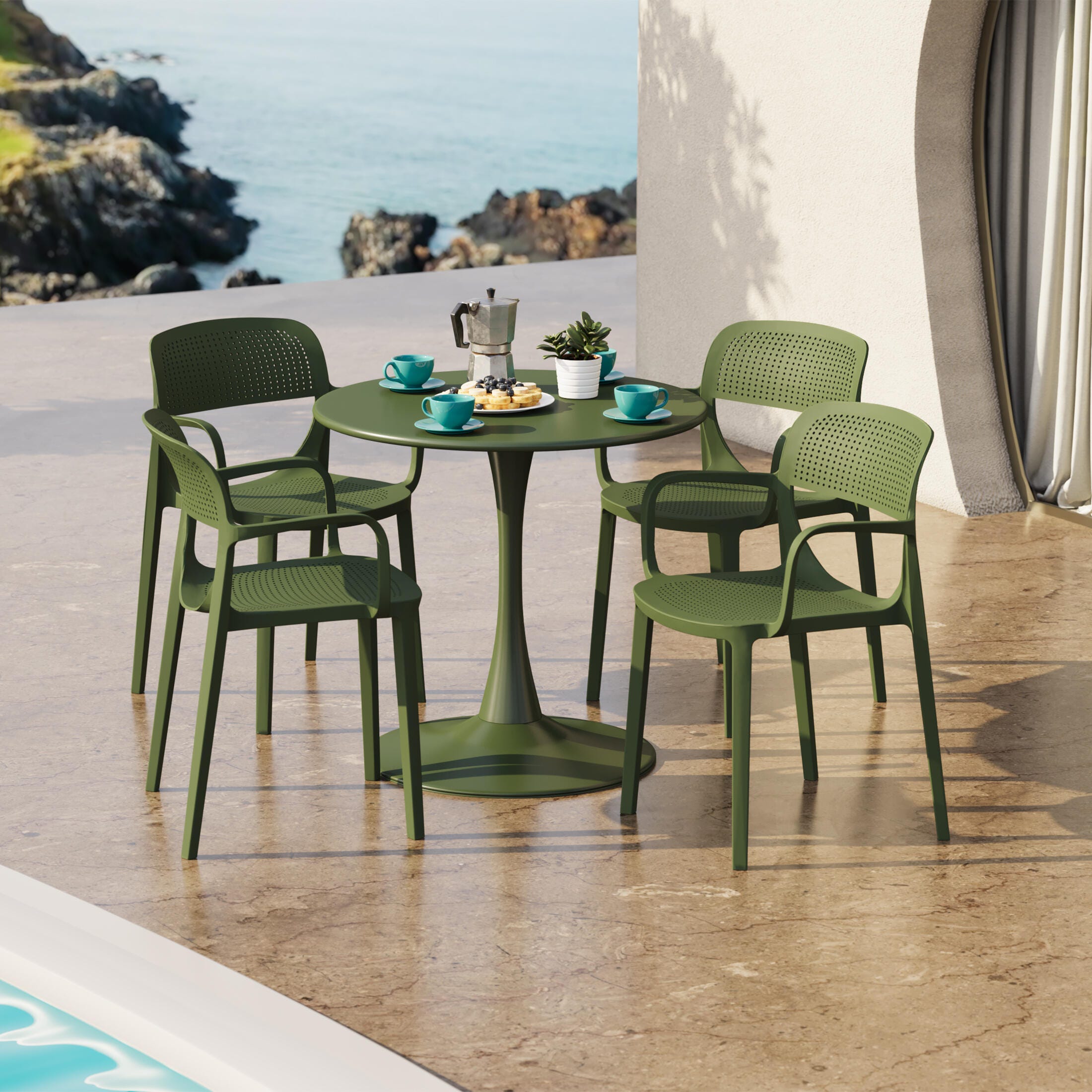 Westin Furniture Azure Outdoor Dining Table and 4 Chairs, Olive Green, rollover