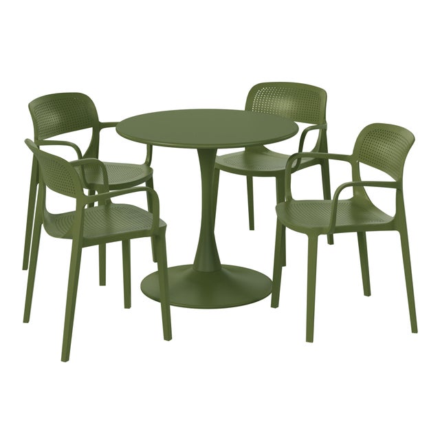 Westin Furniture Azure Outdoor Dining Table and 4 Chairs, Olive Green