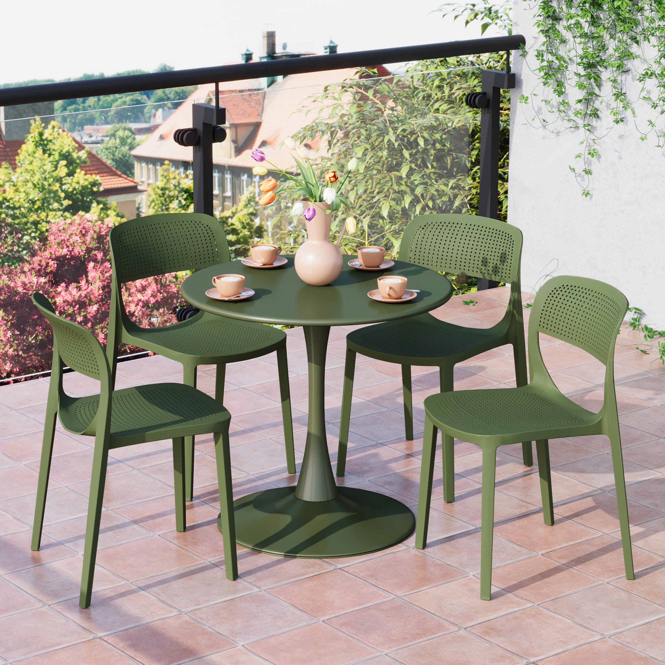 Westin Furniture Valencia Outdoor Dining Table and 4 Chairs, Olive Green, rollover