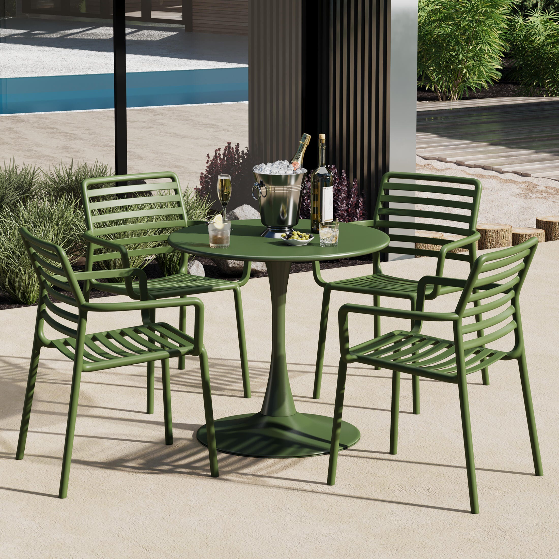 Westin Furniture Sol Outdoor Dining Table and 4 Chairs, Olive Green, rollover