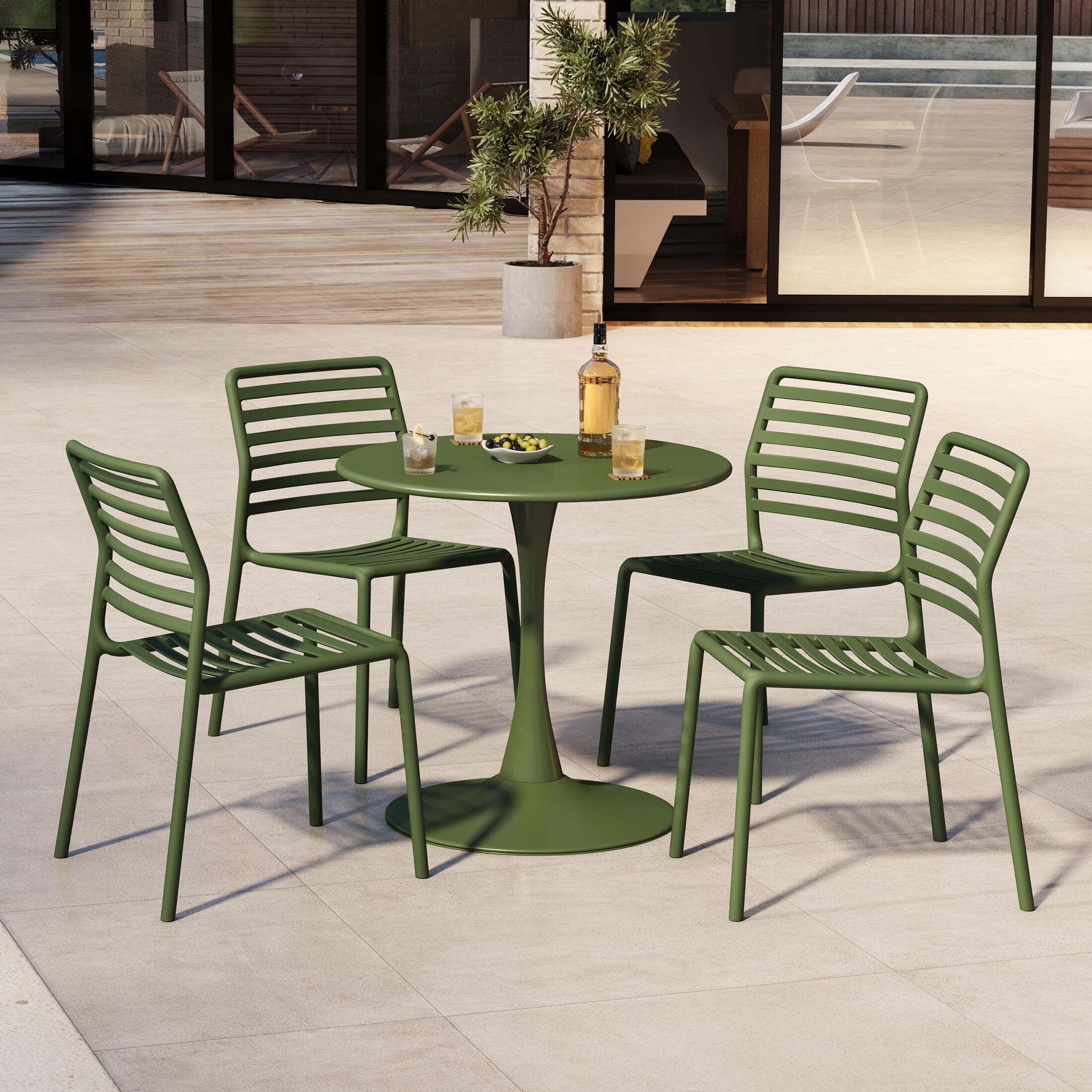 Westin Furniture Juniper Outdoor Dining Table and 4 Chairs, Olive Green, rollover