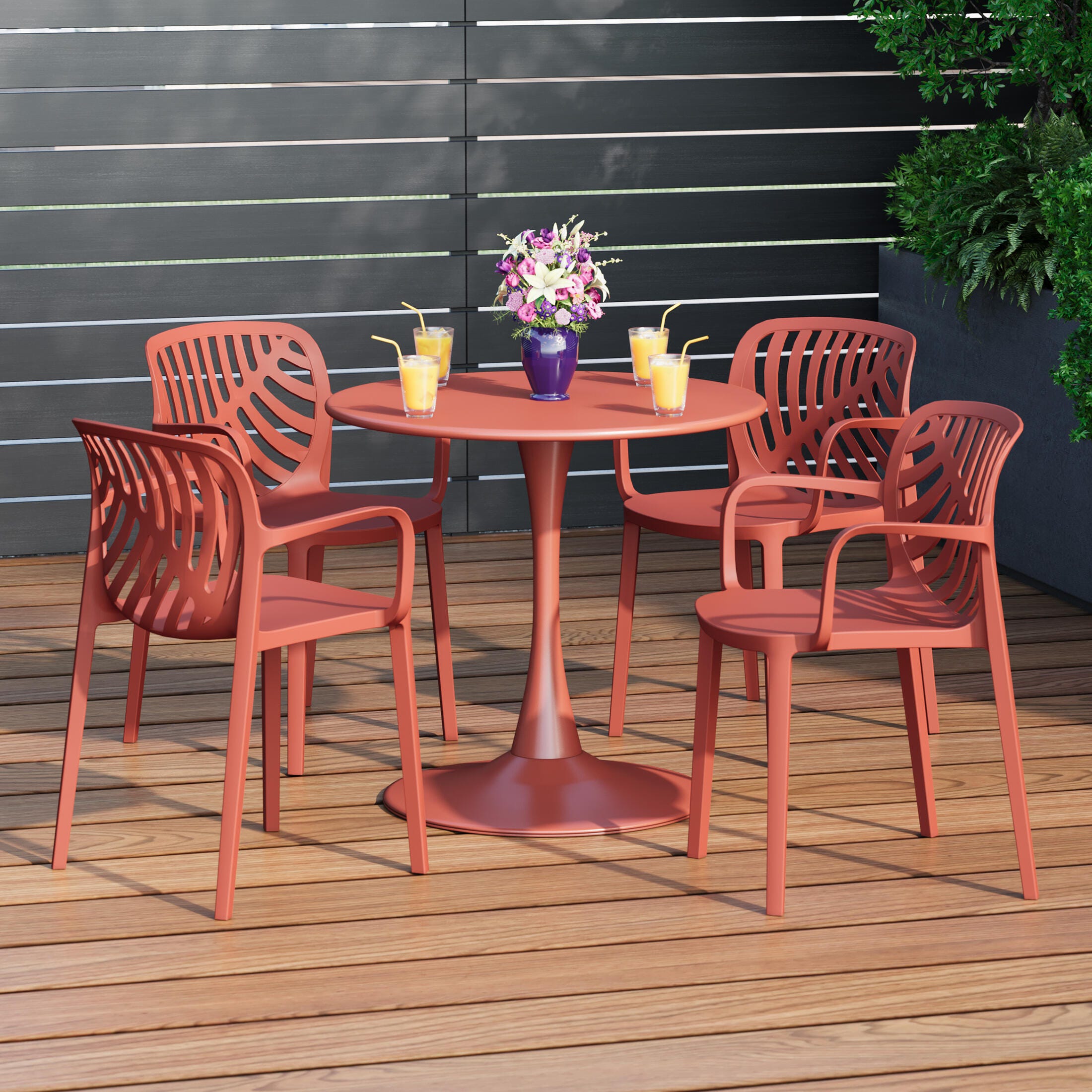 Westin Furniture Haven Solid Outdoor Dining Table and 4 Chairs, Red, rollover