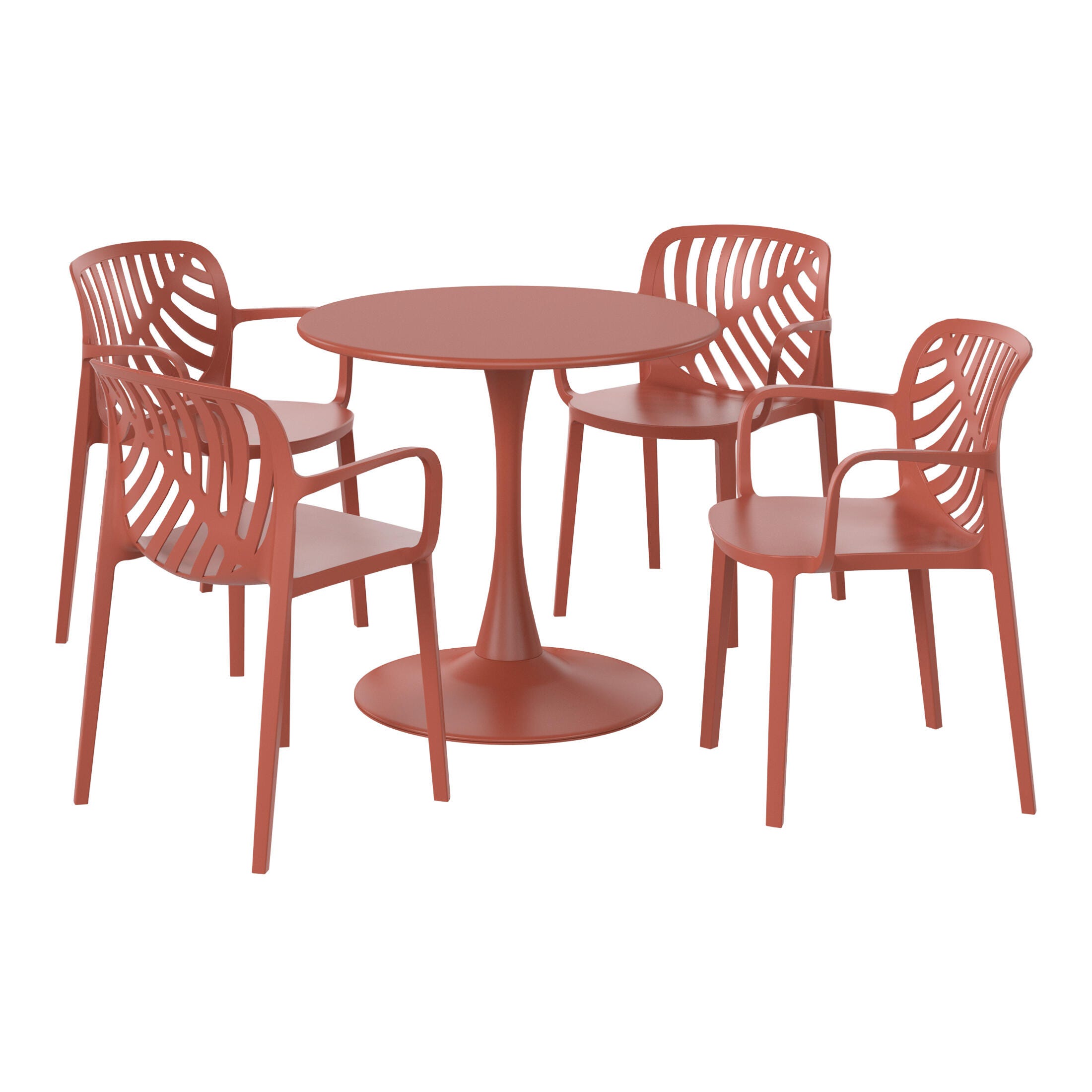 Westin Furniture Haven Solid Outdoor Dining Table and 4 Chairs, Red, large