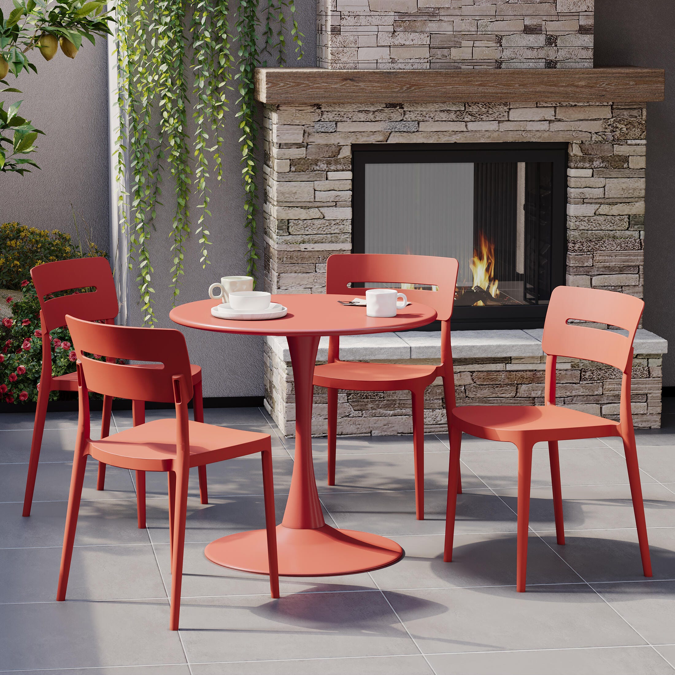 Westin Furniture Meadow Solid Outdoor Dining Table and 4 Chairs, Red, rollover