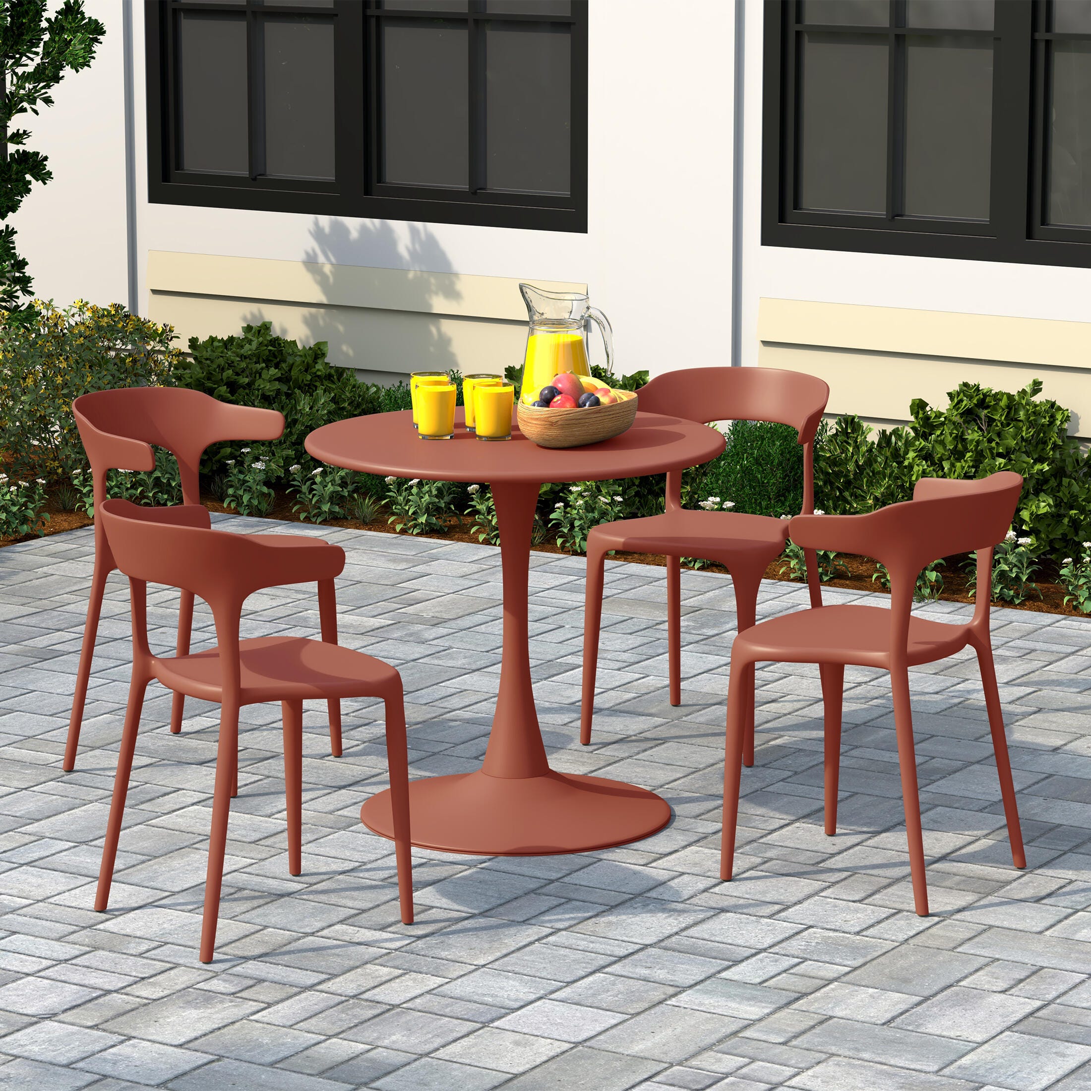 Westin Furniture Marina Outdoor Dining Table and 4 Chairs, Red, rollover