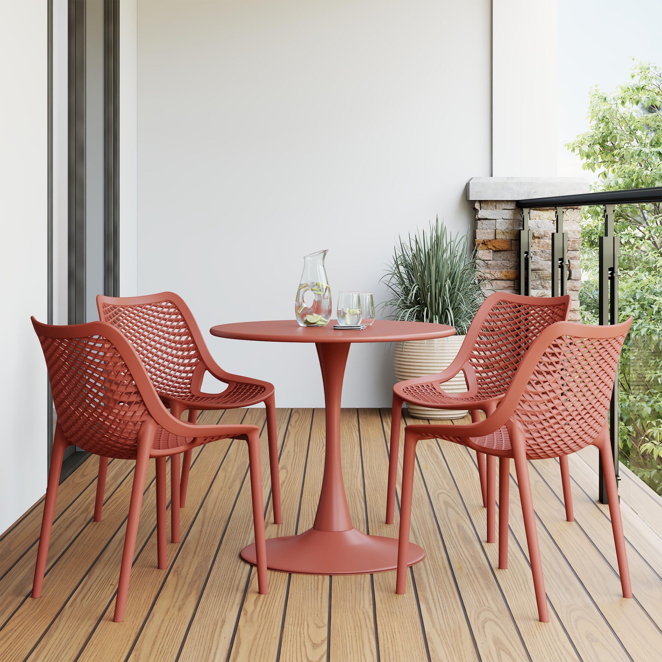 Westin Furniture Rhode Outdoor Dining Table and 4 Chairs, Red, rollover