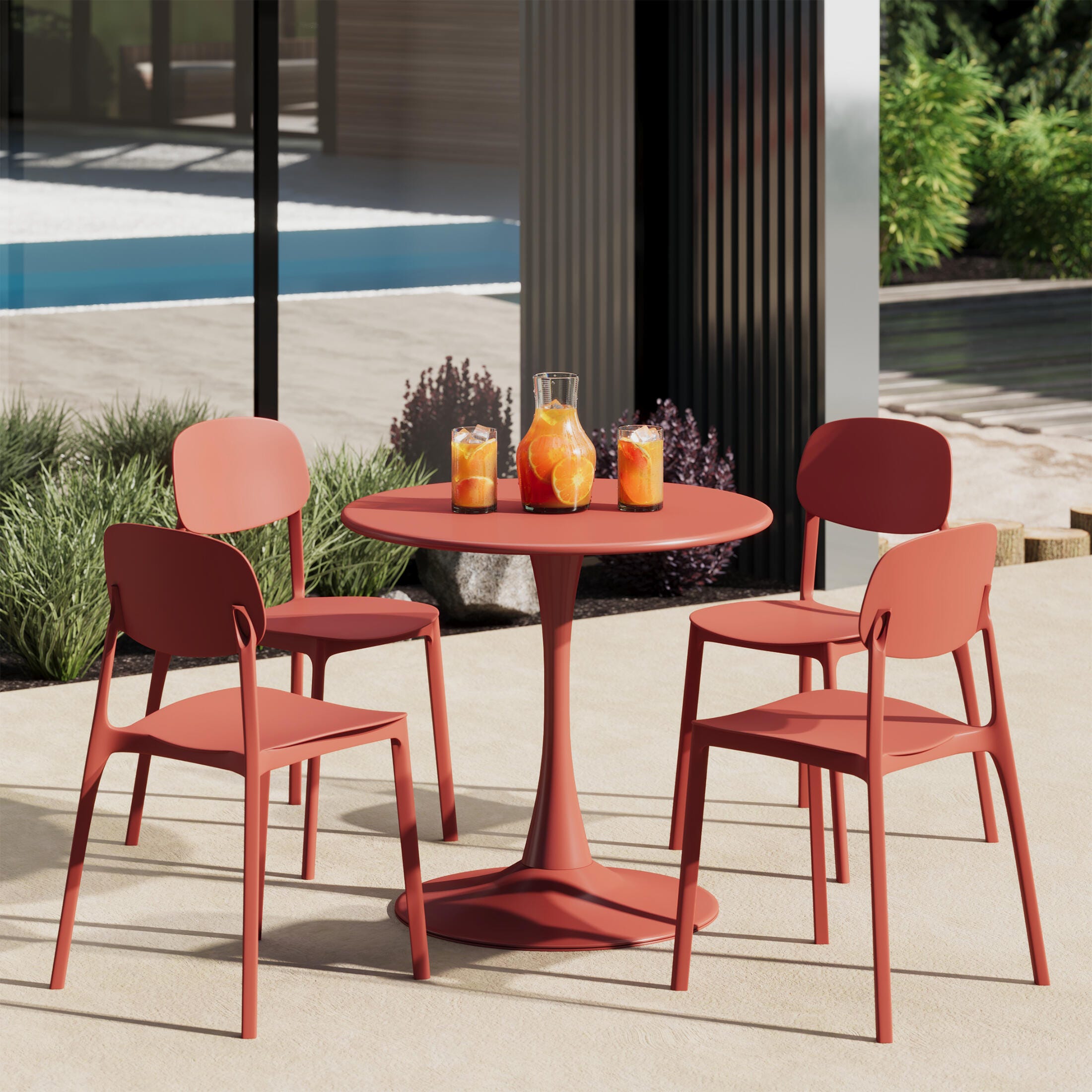 Westin Furniture Sterling Outdoor Dining Table and 4 Chairs, Red, rollover