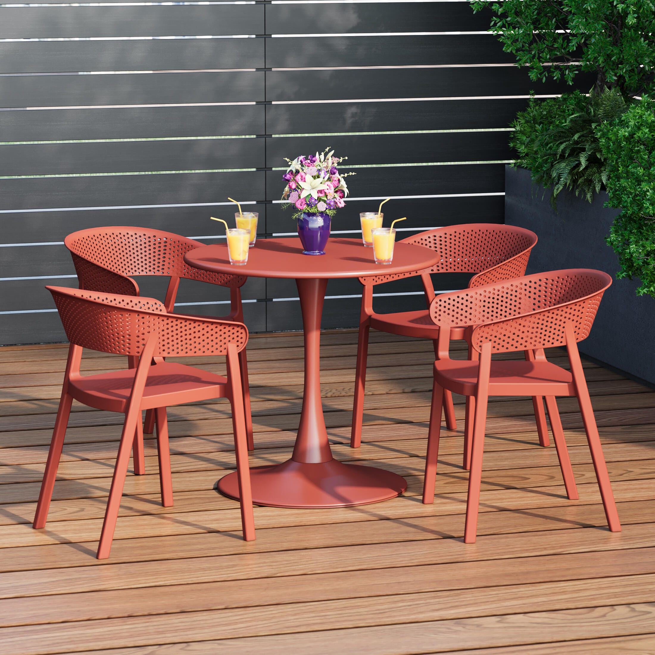 Westin Furniture Cove Solid Outdoor Dining Table and 4 Chairs, Red, rollover