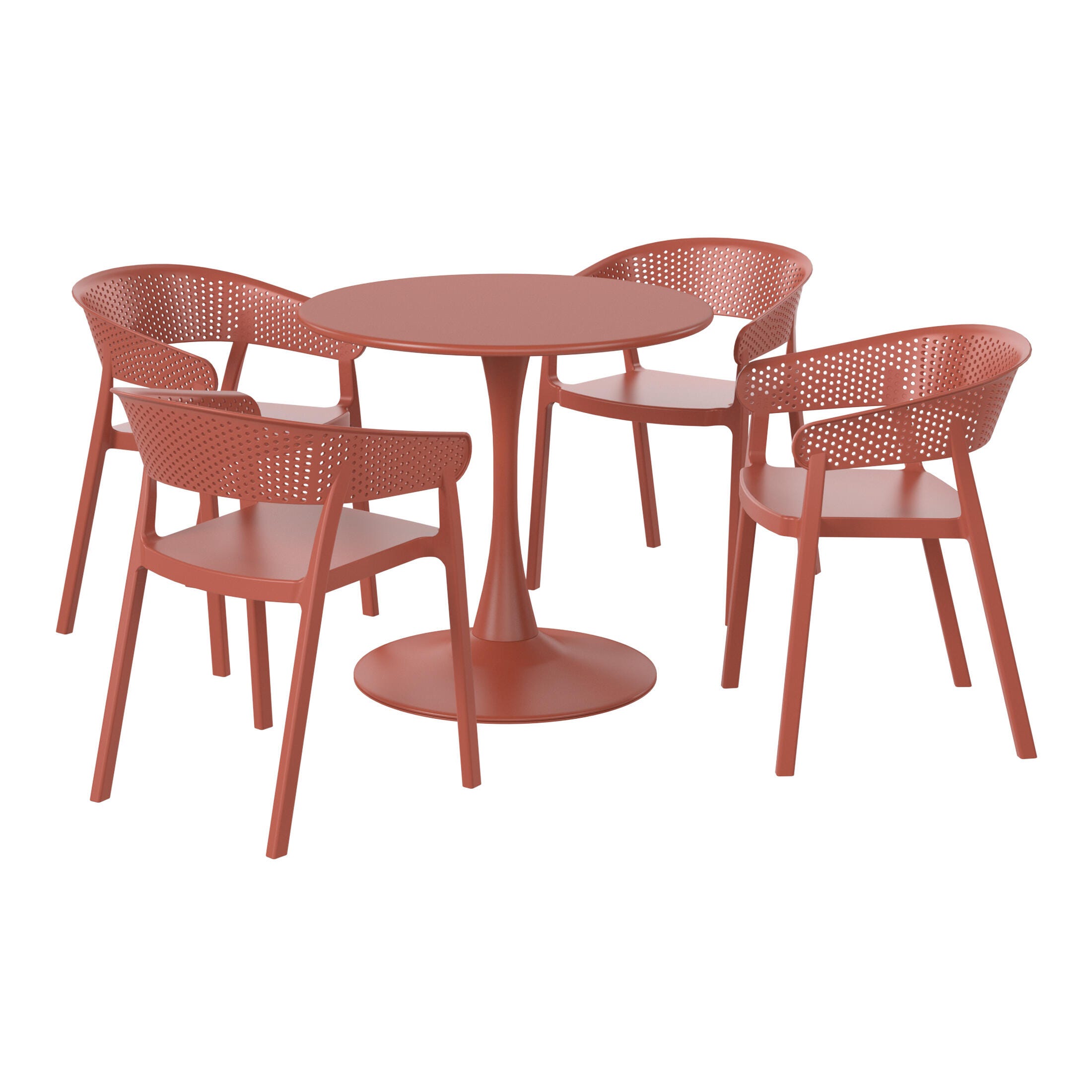 Westin Furniture Cove Solid Outdoor Dining Table and 4 Chairs, Red, large