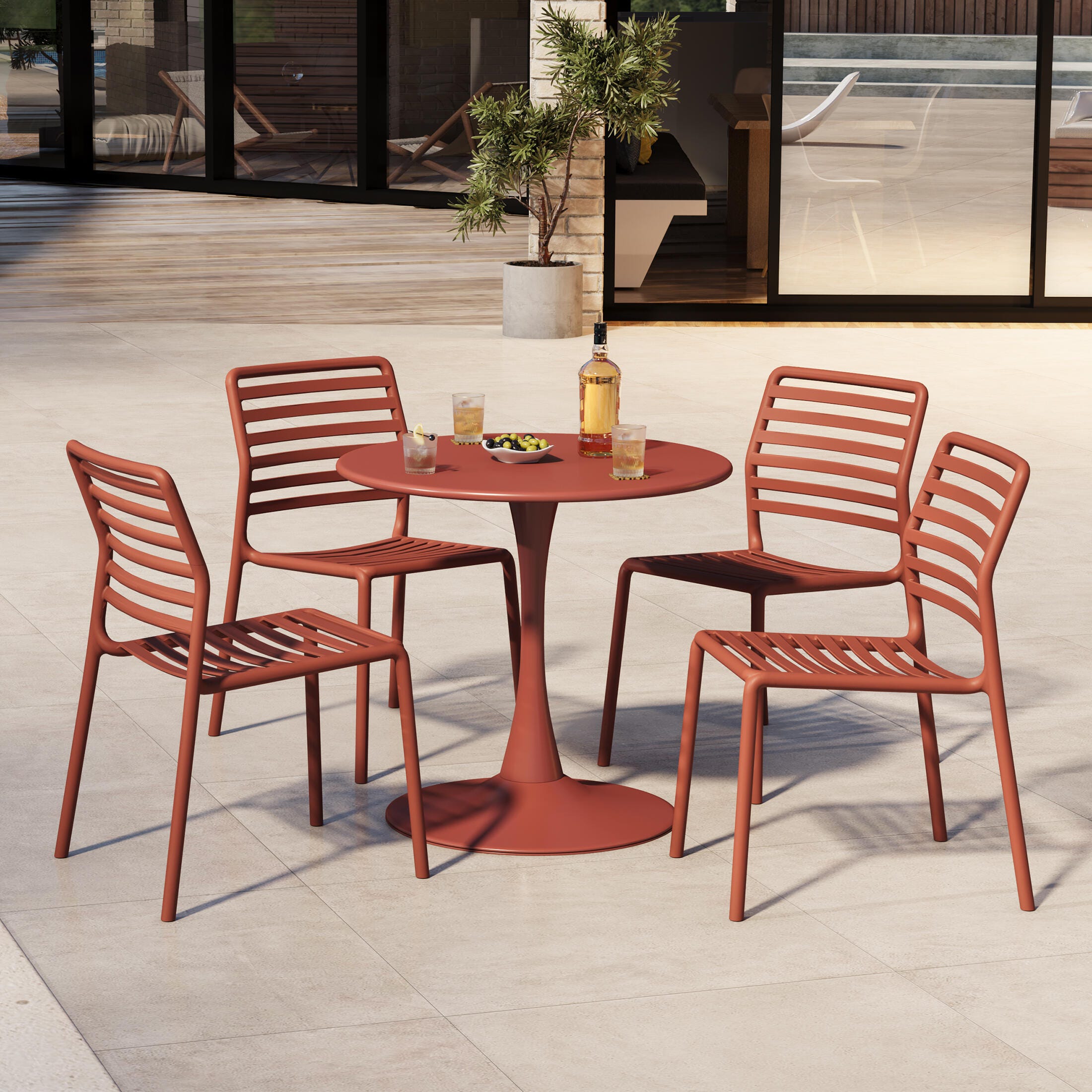 Westin Furniture Juniper Outdoor Dining Table and 4 Chairs, Red, rollover