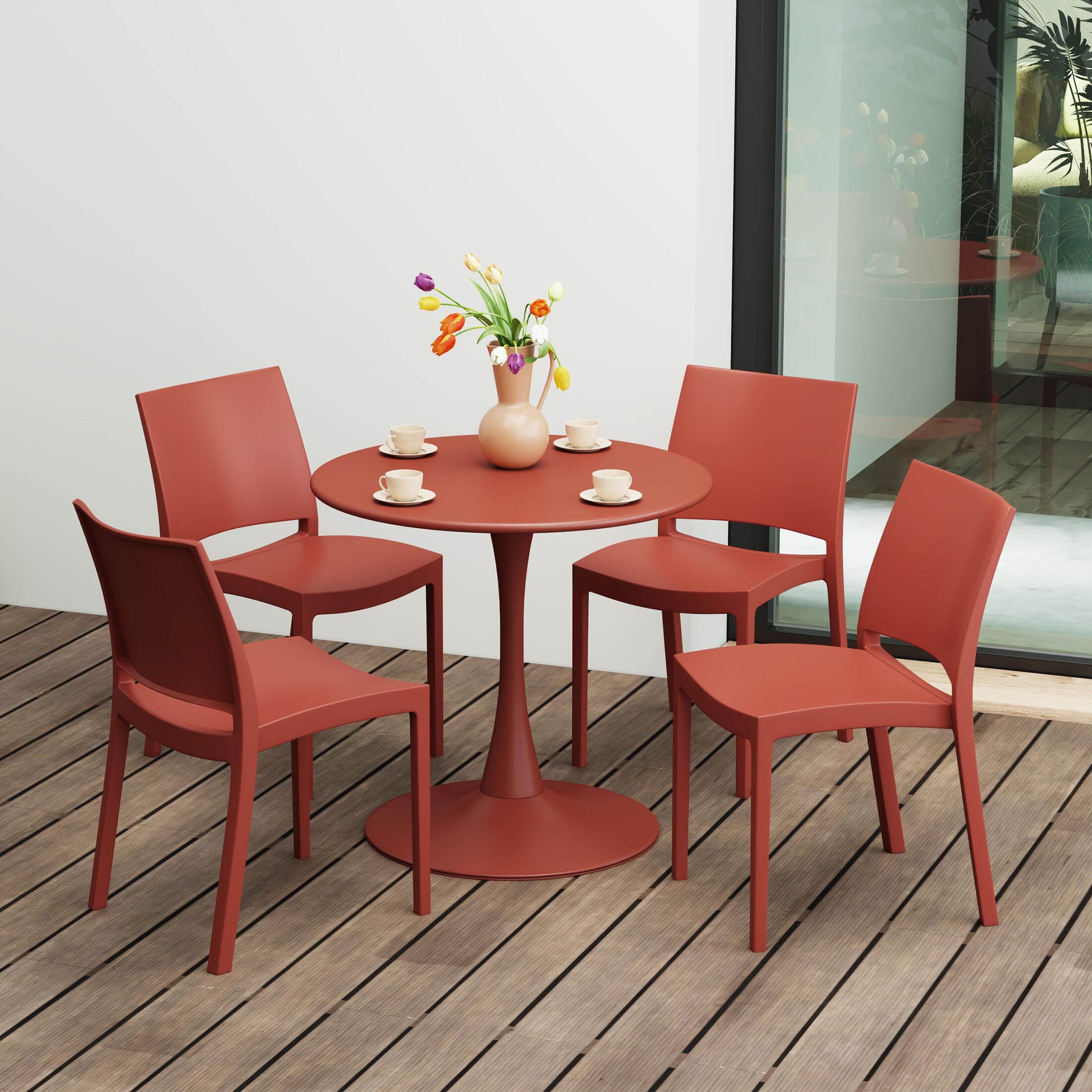 Westin Furniture Marbella Outdoor Dining Table and 4 Chairs, Red, rollover