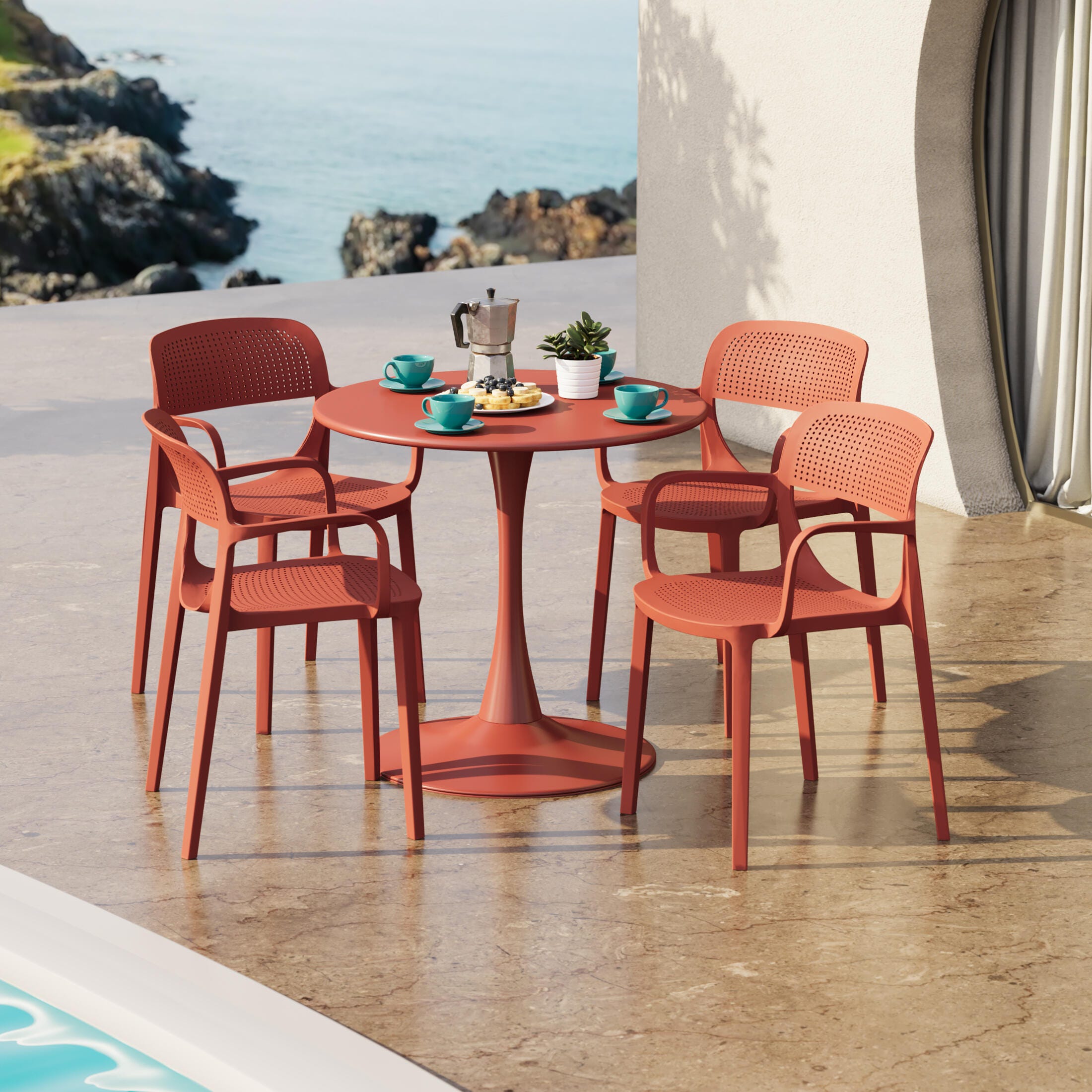 Westin Furniture Azure Outdoor Dining Table and 4 Chairs, Red, rollover