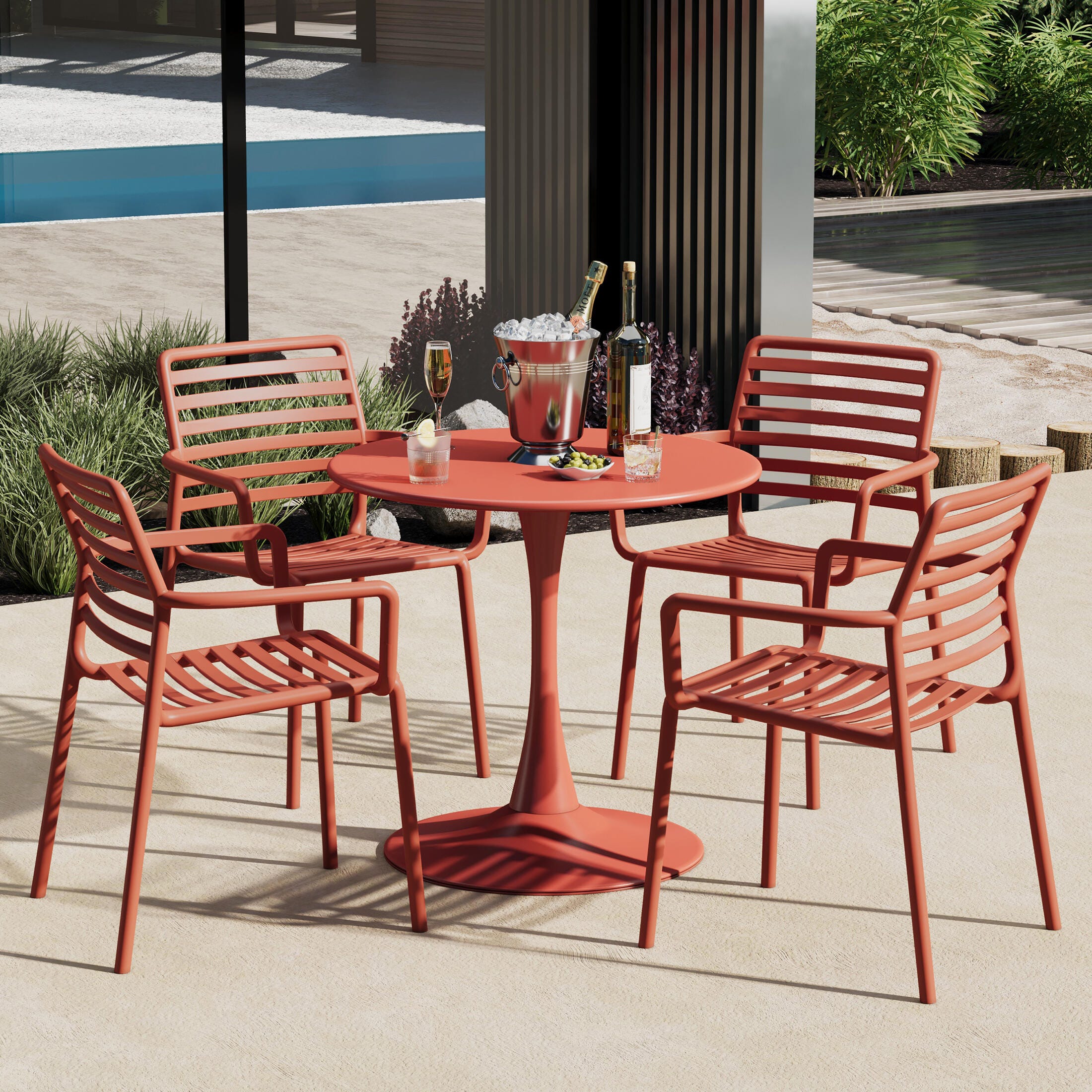 Westin Furniture Sol Outdoor Dining Table and 4 Chairs, Red, rollover