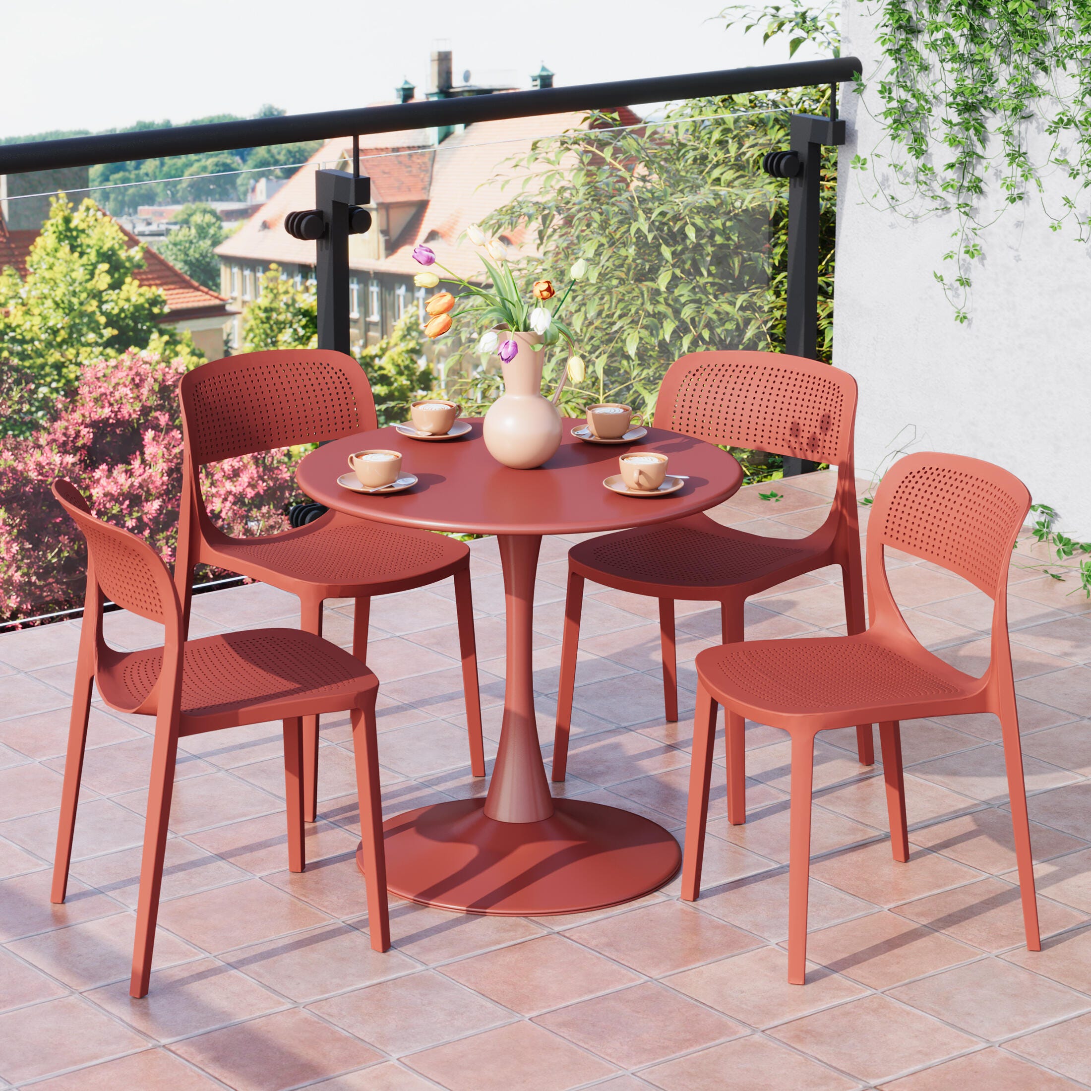 Westin Furniture Valencia Outdoor Dining Table and 4 Chairs, Red, rollover
