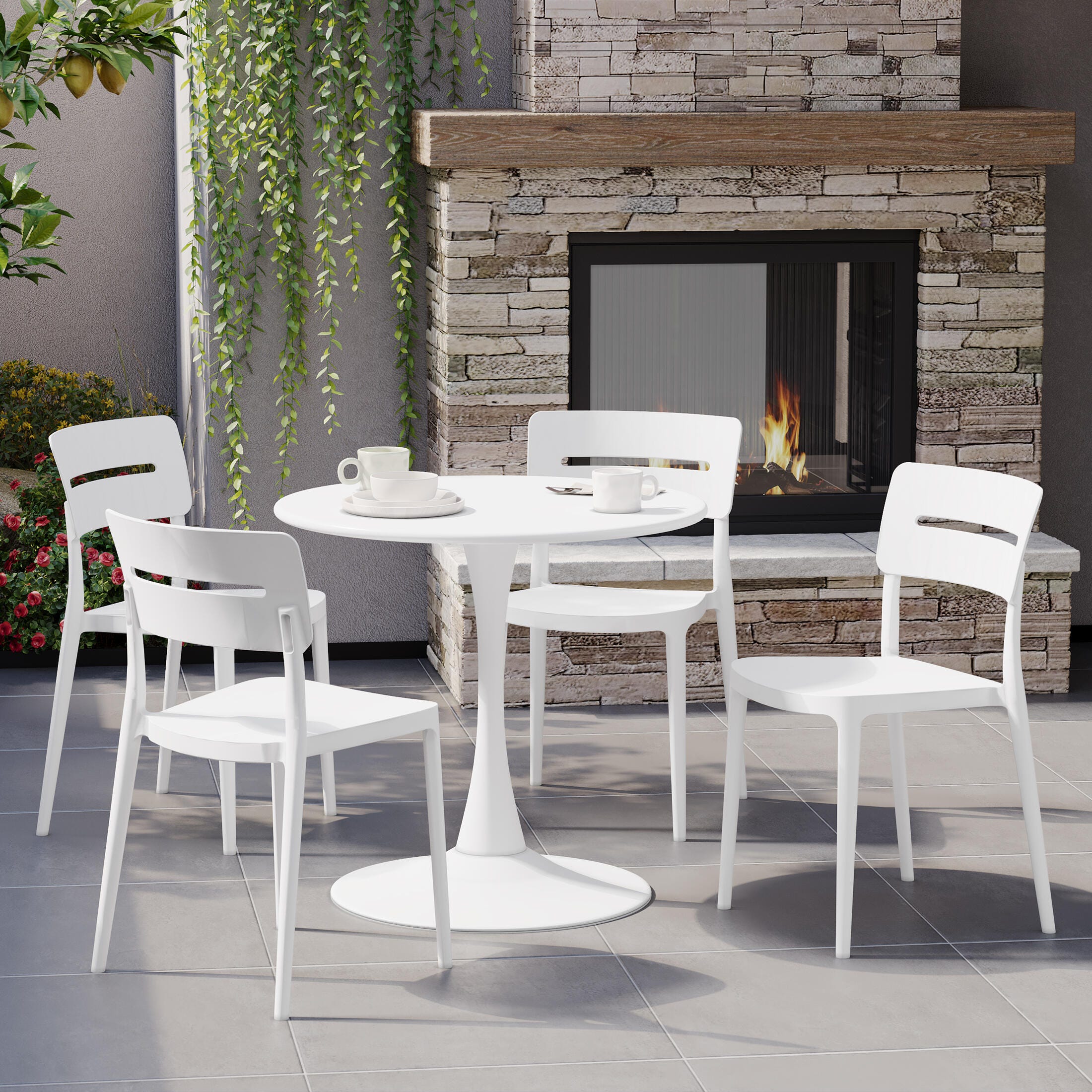 Westin Furniture Meadow Solid Outdoor Dining Table and 4 Chairs, White, rollover