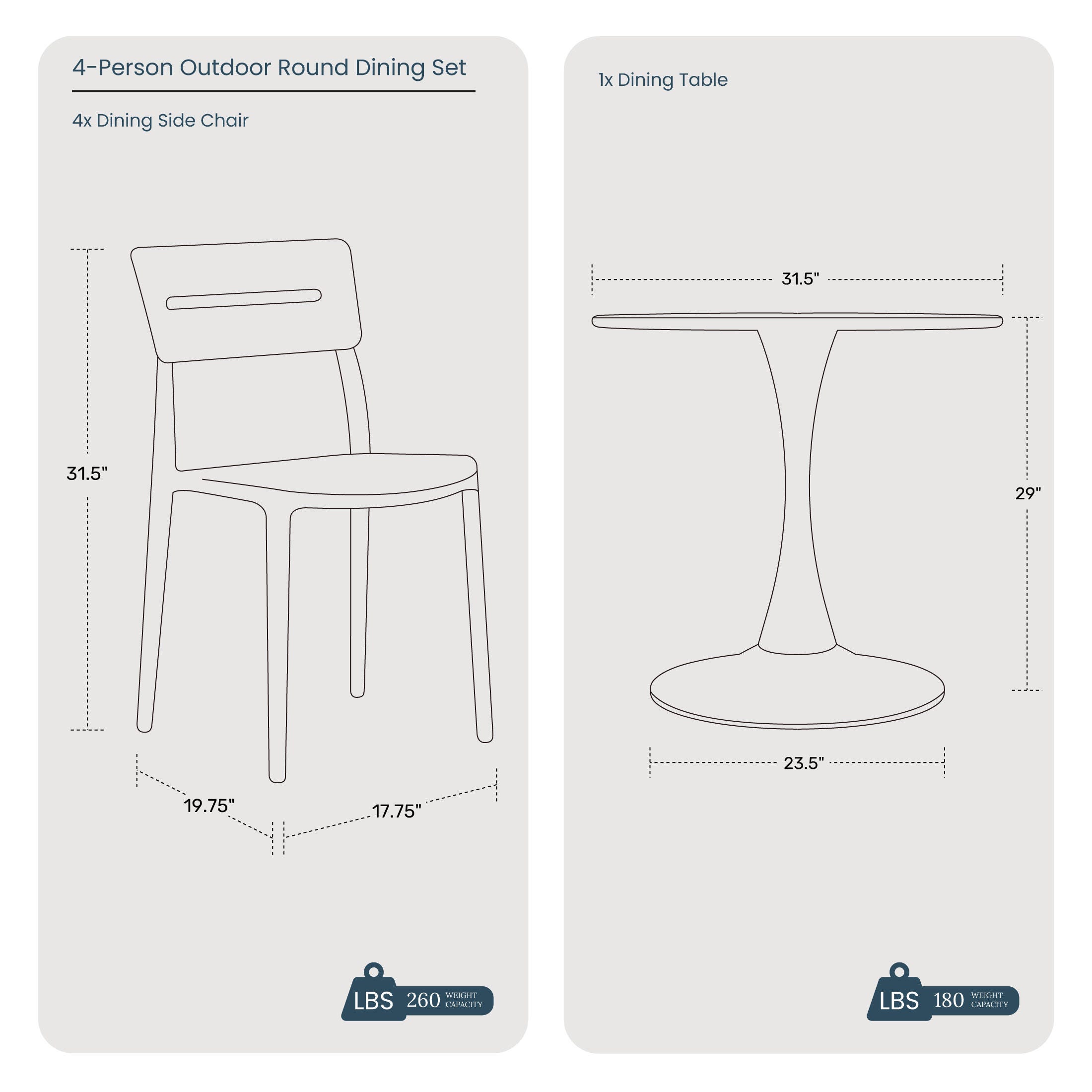 Westin Furniture Meadow Solid Outdoor Dining Table and 4 Chairs, White, large