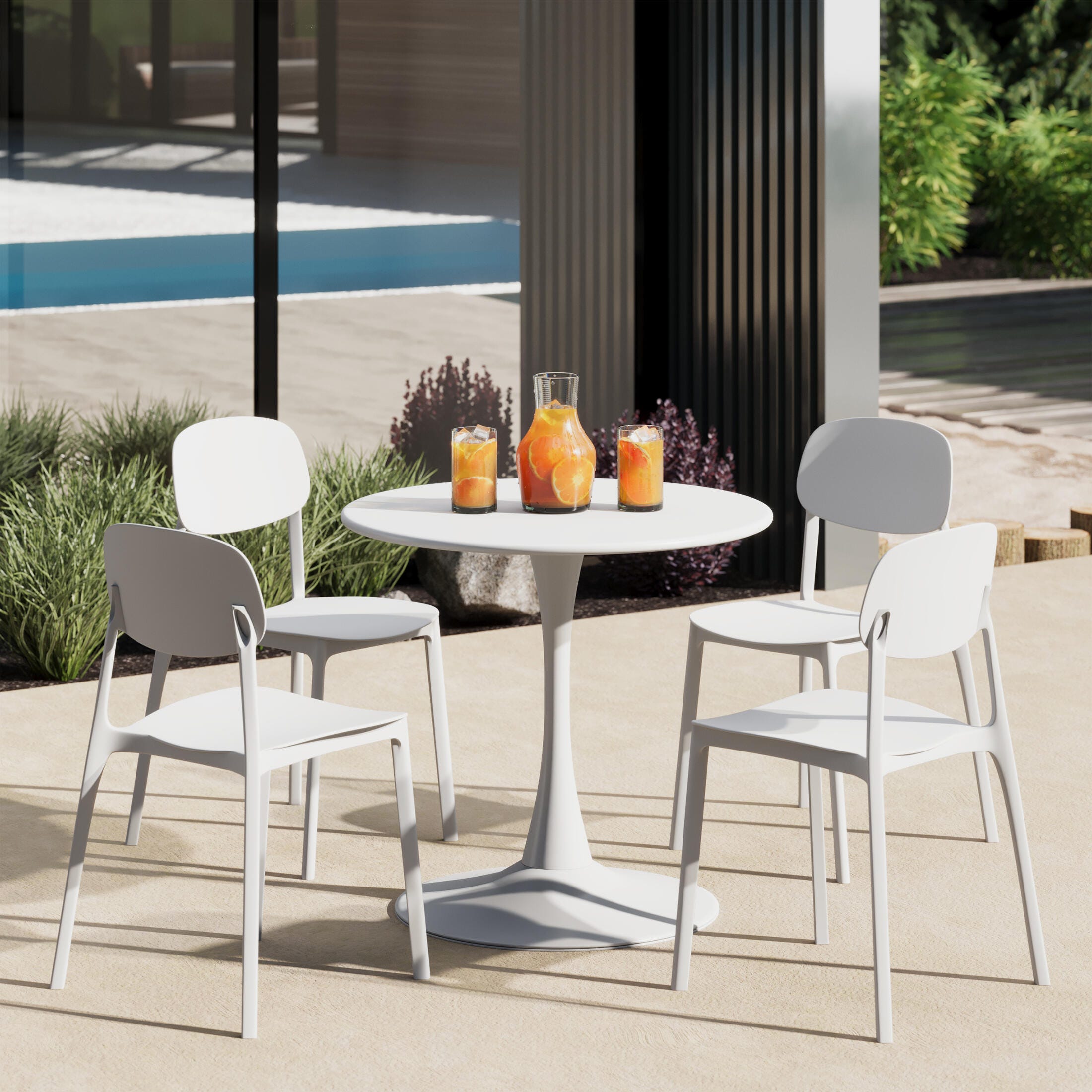 Westin Furniture Sterling Outdoor Dining Table and 4 Chairs, White, rollover