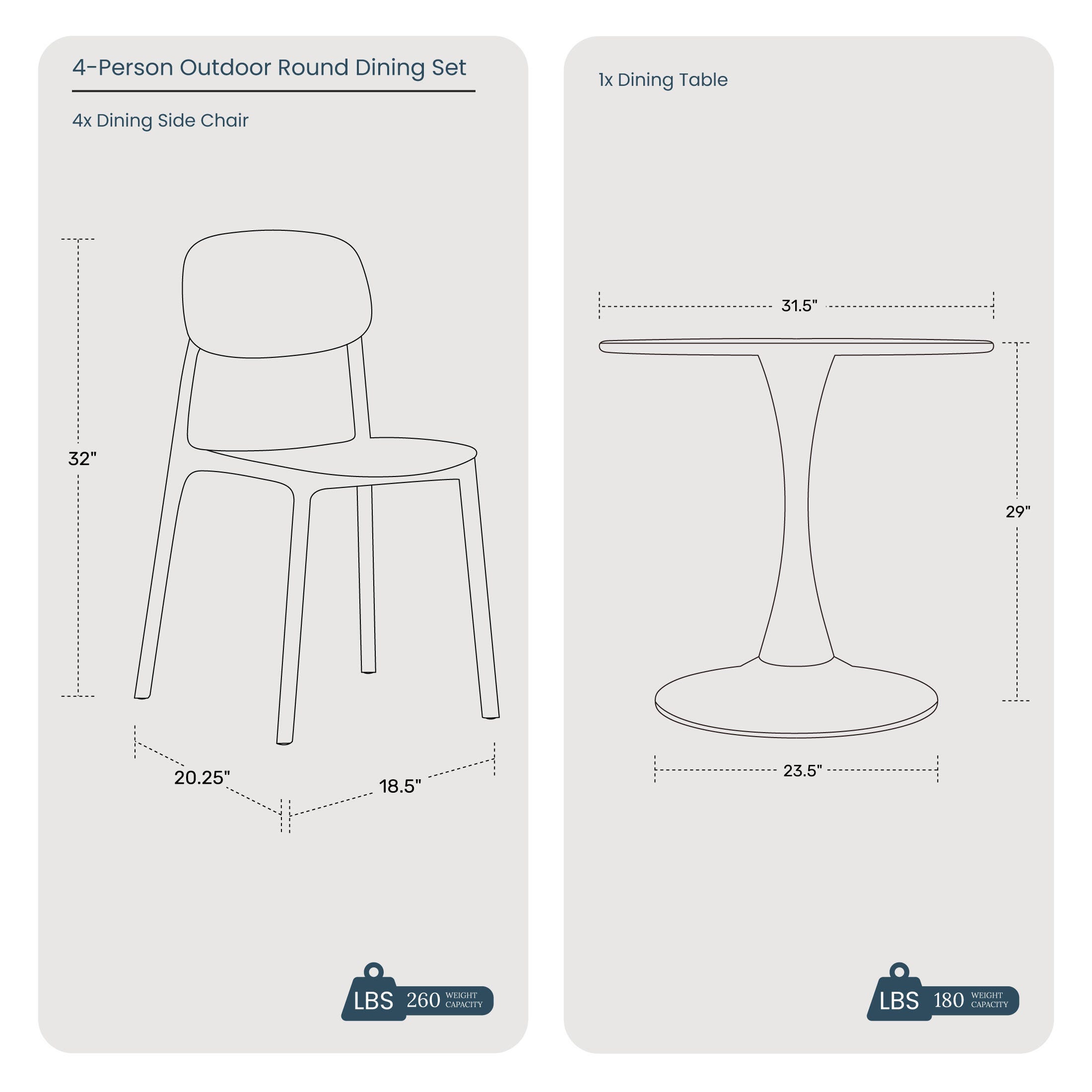 Westin Furniture Sterling Outdoor Dining Table and 4 Chairs, White, large