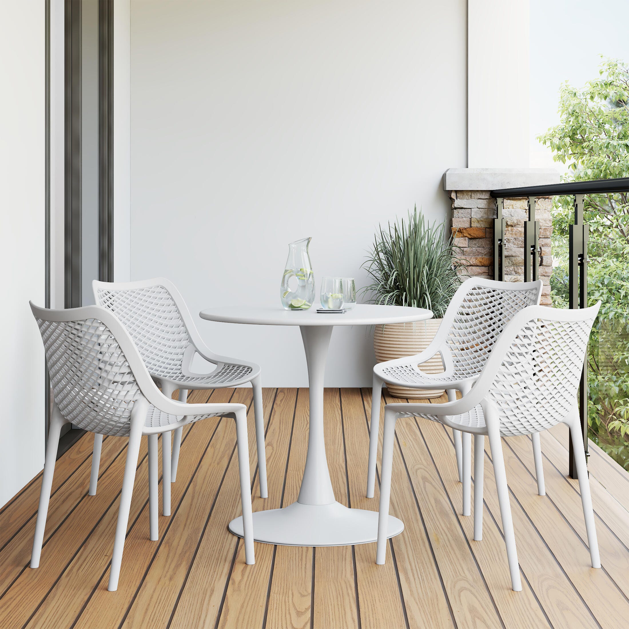 Westin Furniture Rhode Outdoor Dining Table and 4 Chairs, White, rollover