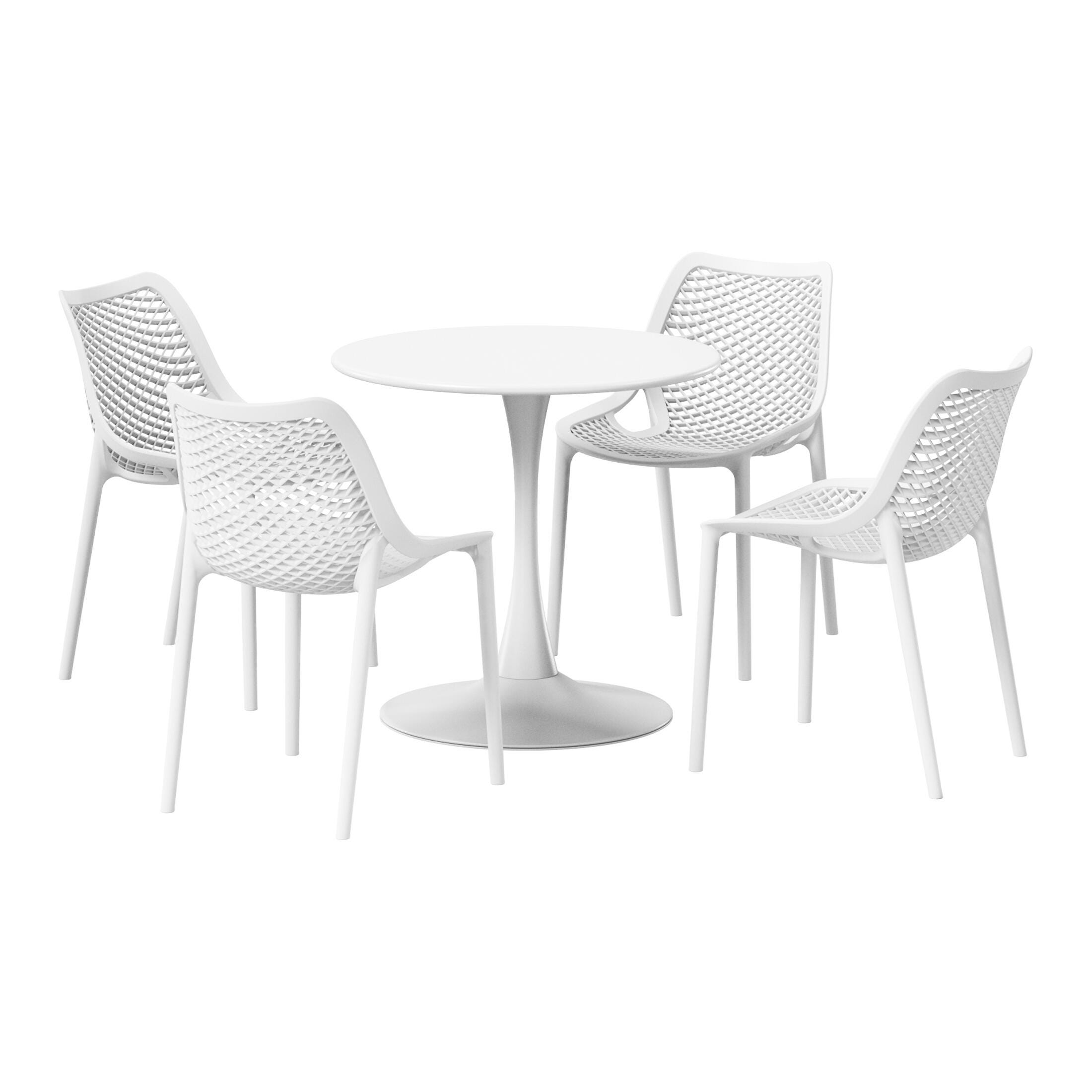 Westin Furniture Rhode Outdoor Dining Table and 4 Chairs, White, large