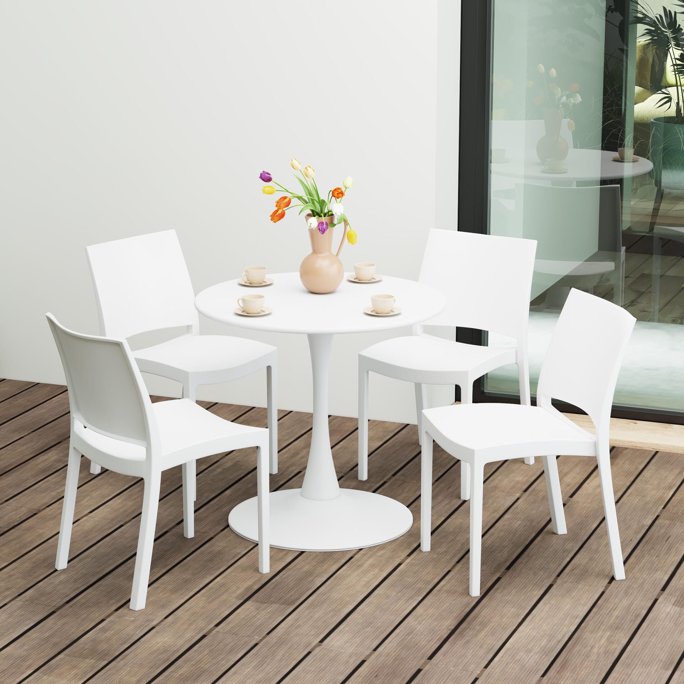Westin Furniture Marbella Outdoor Dining Table and 4 Chairs, White, rollover