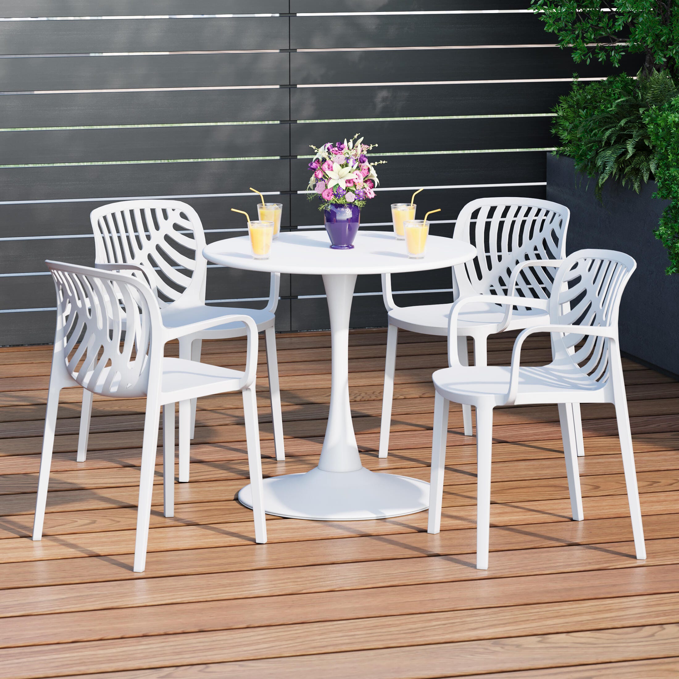 Westin Furniture Haven Solid Outdoor Dining Table and 4 Chairs, White, rollover