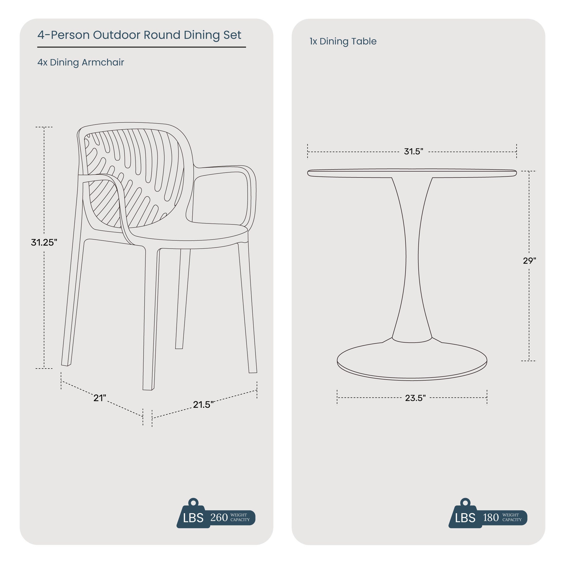 Westin Furniture Haven Solid Outdoor Dining Table and 4 Chairs, White, large