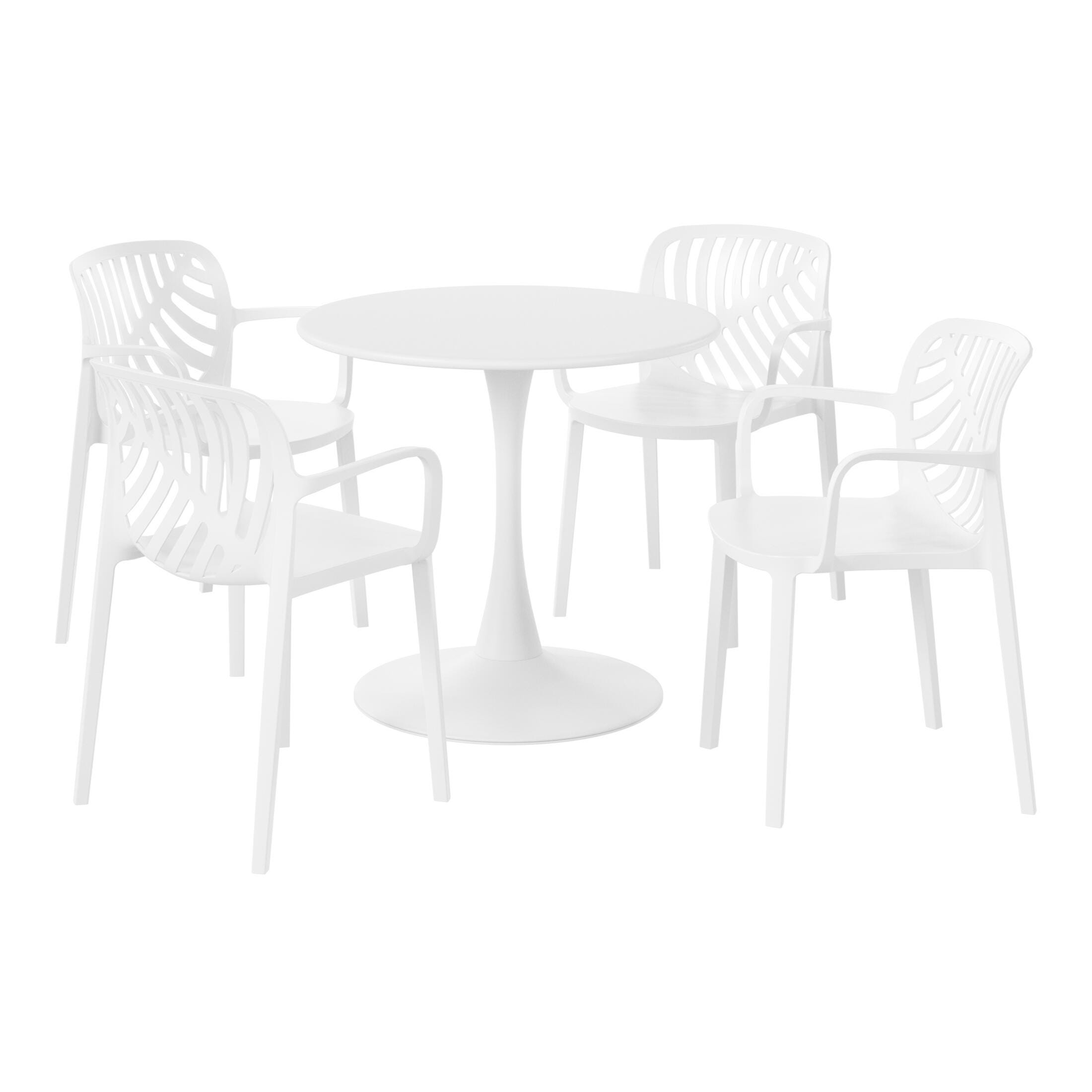 Westin Furniture Haven Solid Outdoor Dining Table and 4 Chairs, White, large