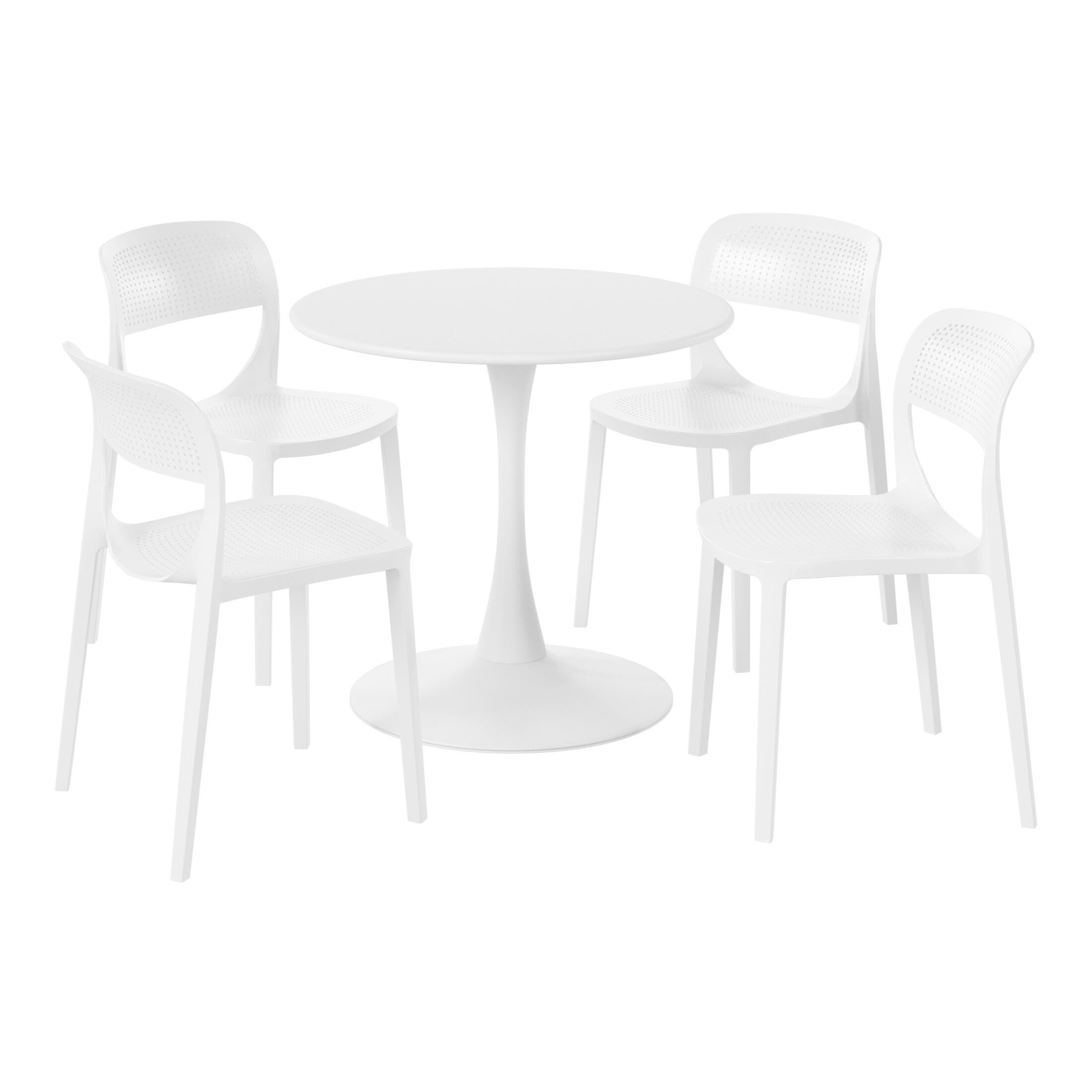 Westin Furniture Valencia Outdoor Dining Table and 4 Chairs, White, large
