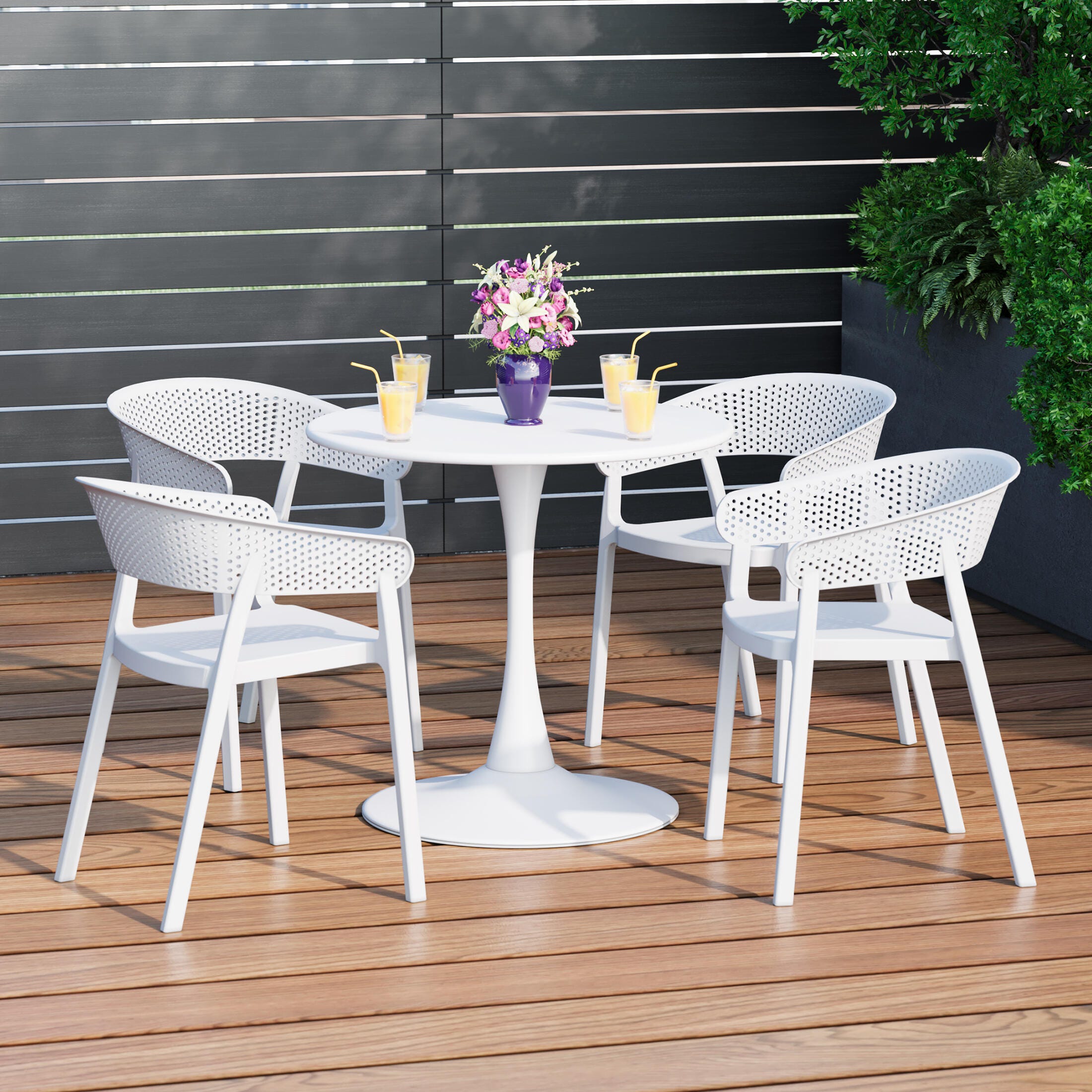 Westin Furniture Cove Solid Outdoor Dining Table and 4 Chairs, White, rollover