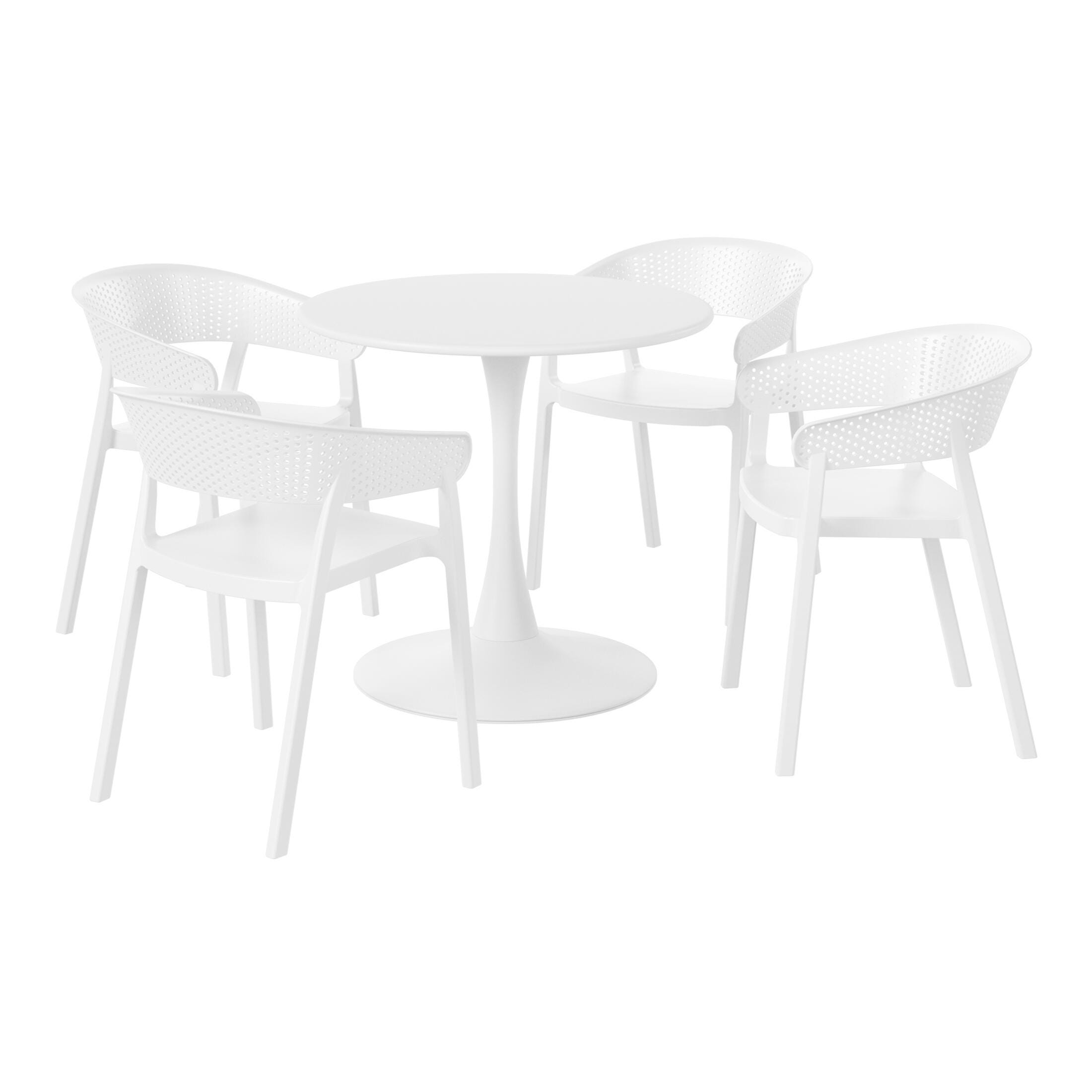 Westin Furniture Cove Solid Outdoor Dining Table and 4 Chairs, White, large