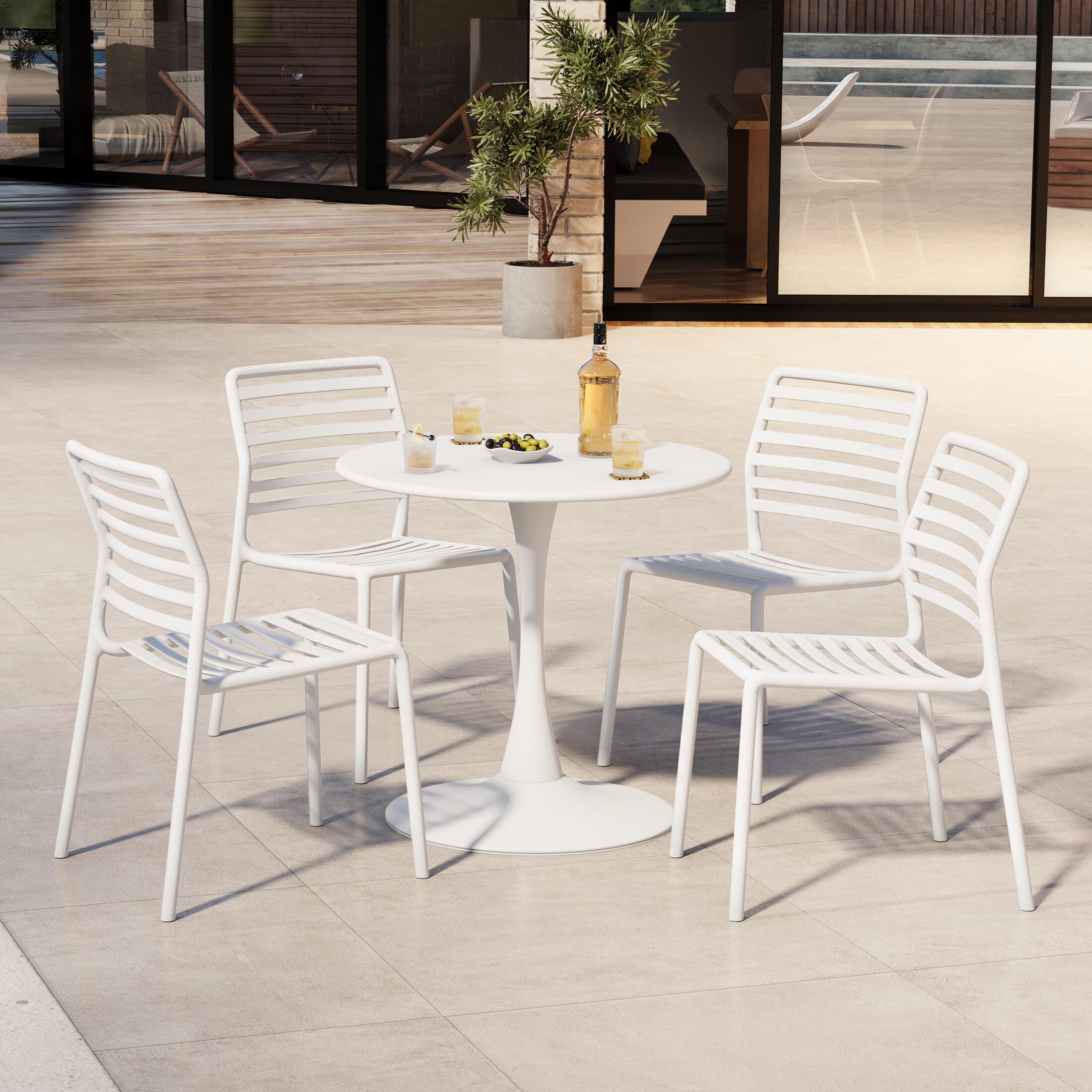 Westin Furniture Juniper Outdoor Dining Table and 4 Chairs, White, rollover