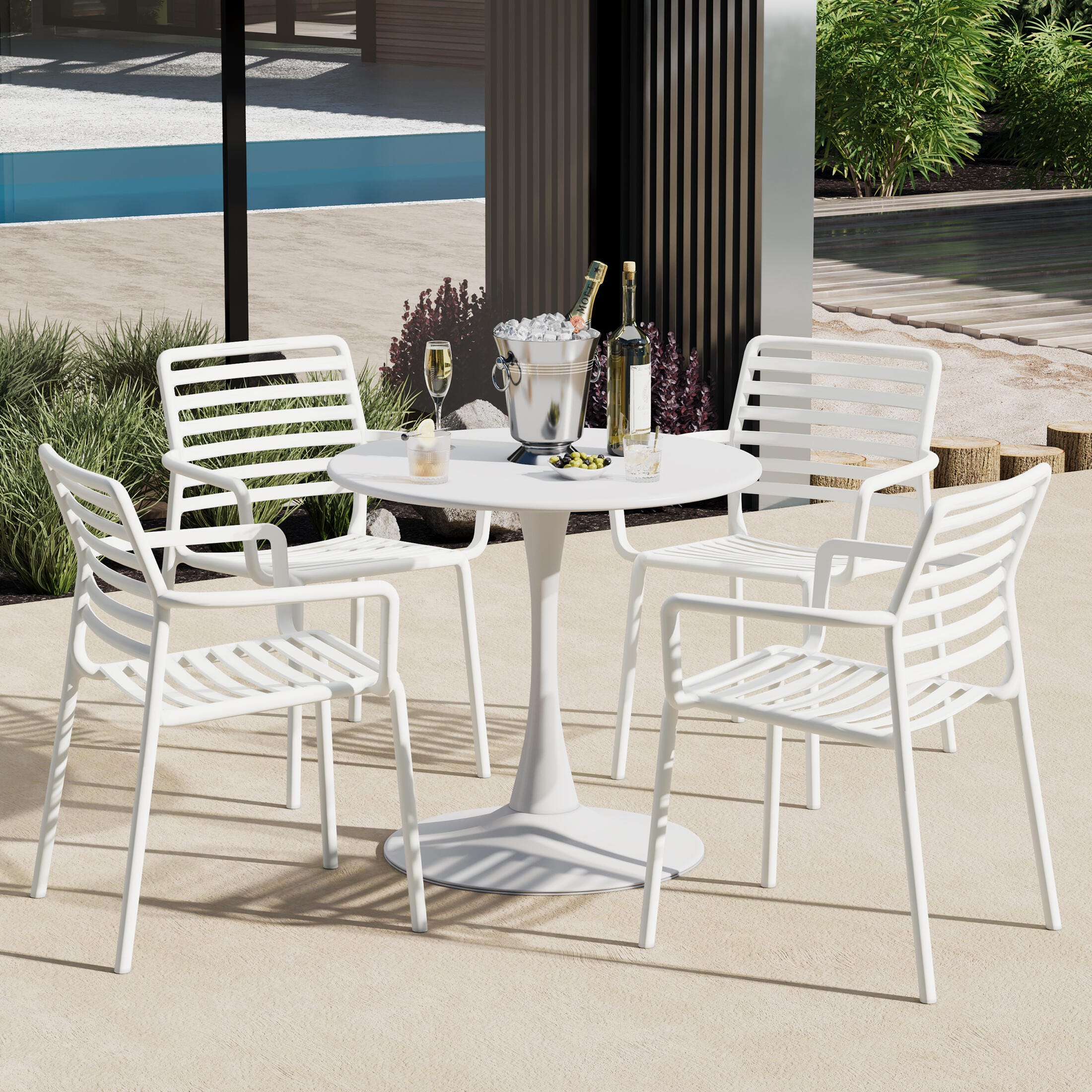Westin Furniture Sol Outdoor Dining Table and 4 Chairs, White, rollover