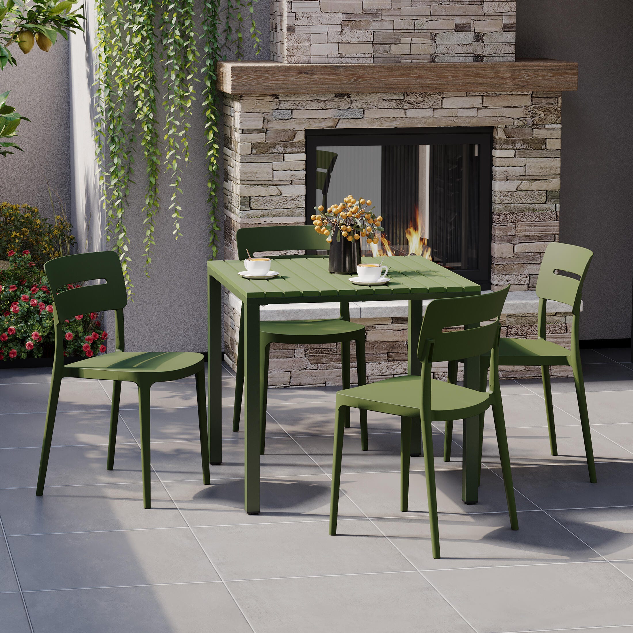 Westin Furniture Meadow Outdoor Dining Table and 4 Chairs, Olive Green, rollover