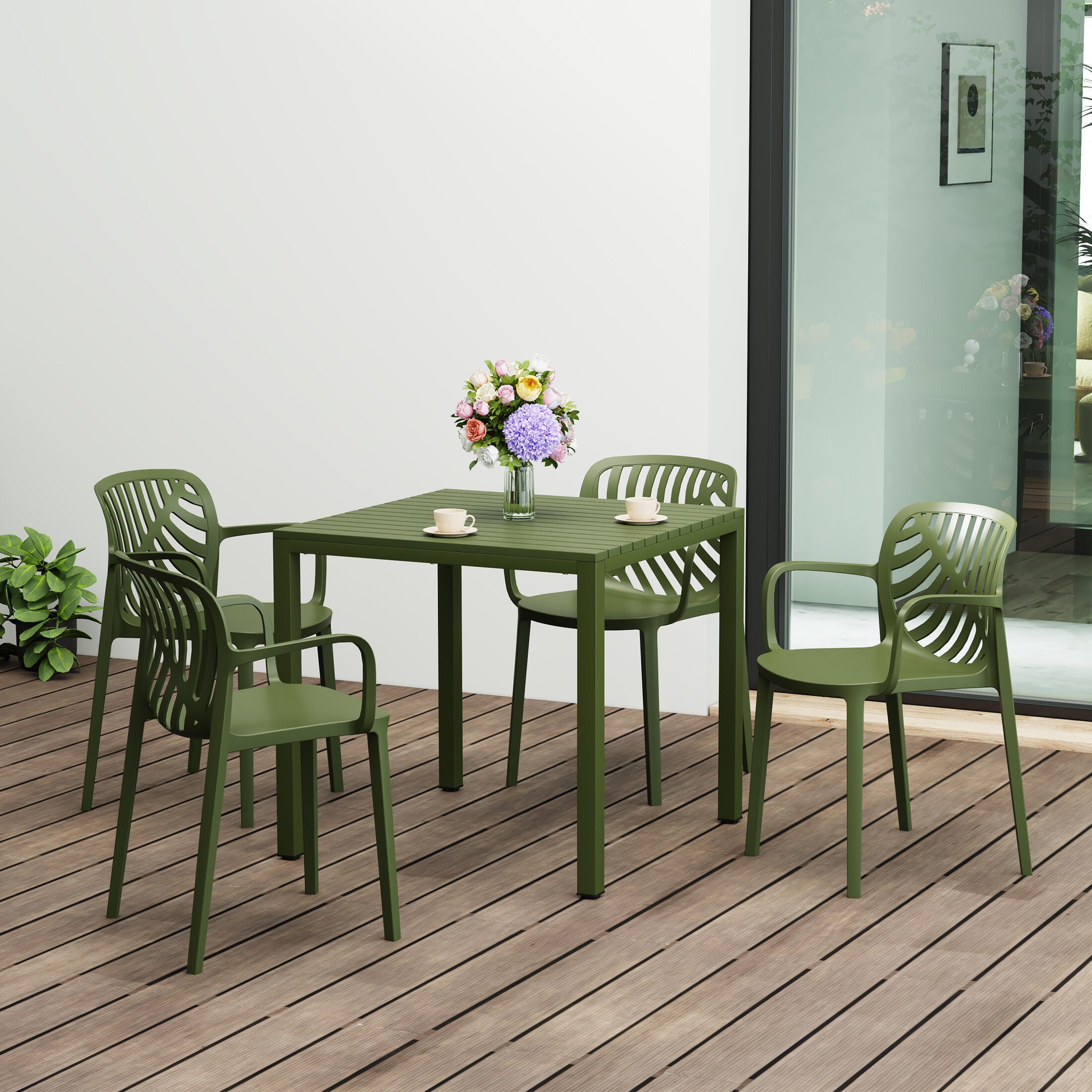 Westin Furniture Haven Outdoor Dining Table and 4 Chairs, Olive Green, rollover