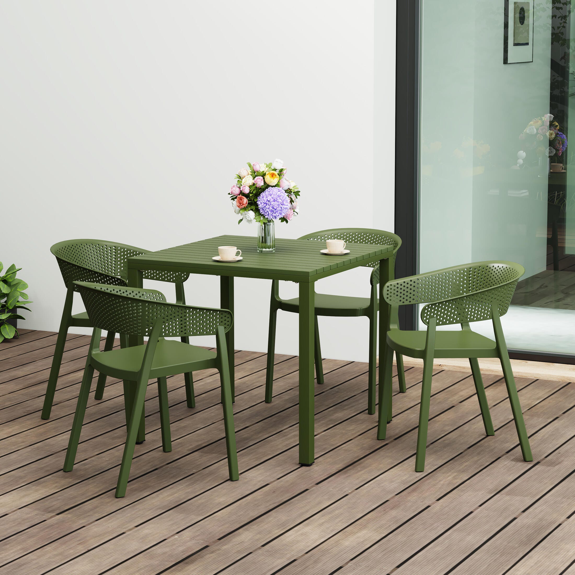 Westin Furniture Cove Outdoor Dining Table and 4 Chairs, Olive Green, rollover