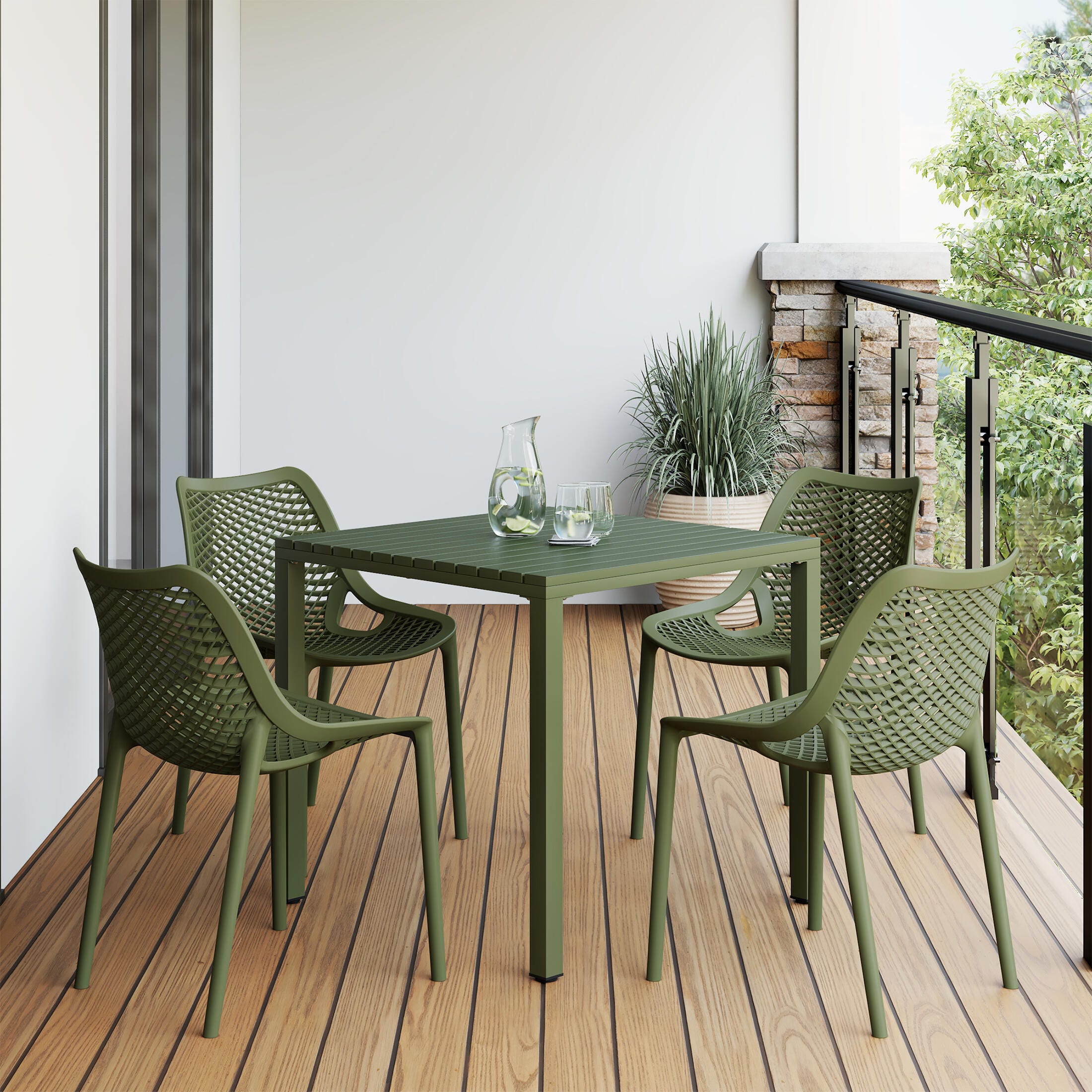 Westin Furniture Rhode Solid Outdoor Dining Table and 4 Chairs, Olive Green, rollover