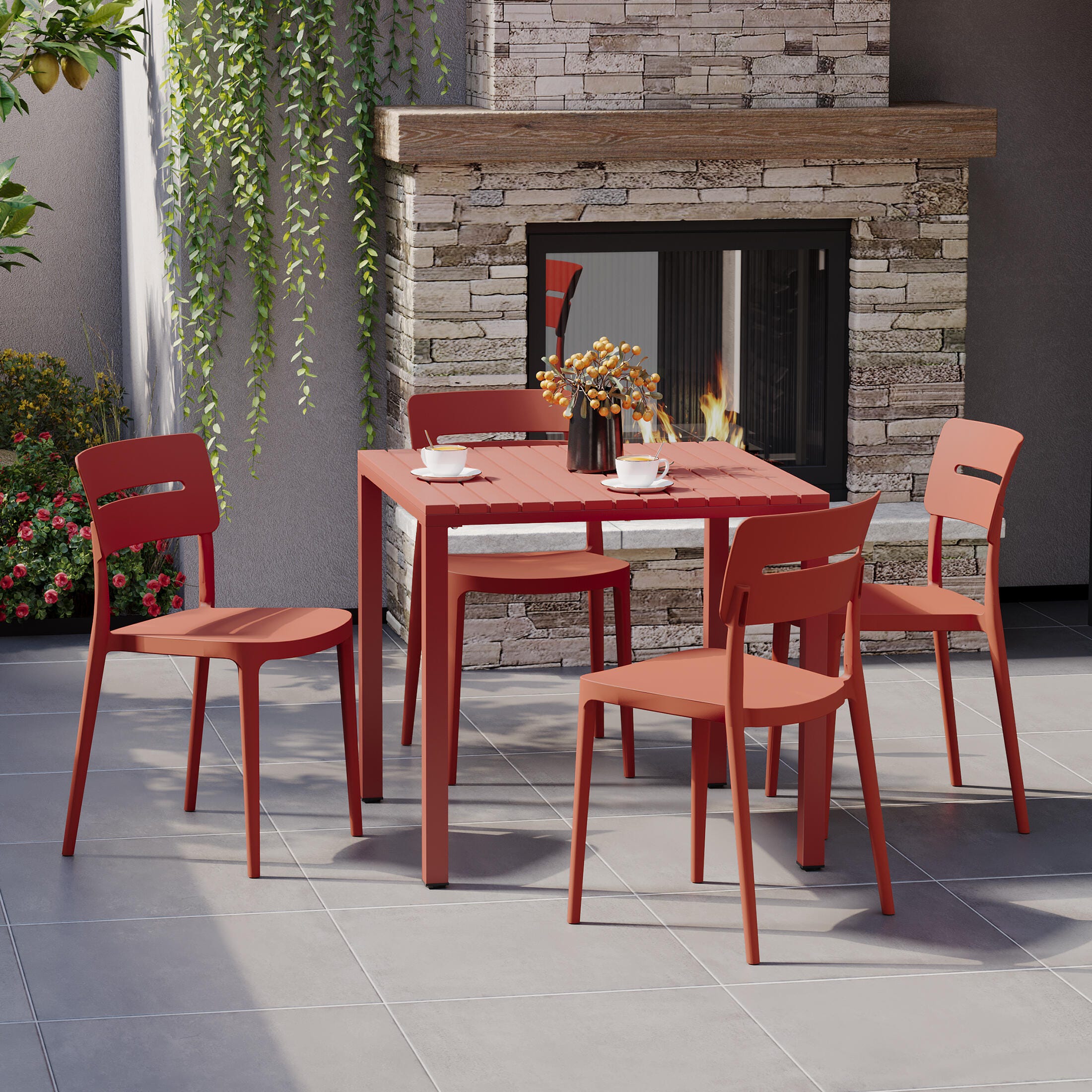 Westin Furniture Meadow Outdoor Dining Table and 4 Chairs, Red, rollover