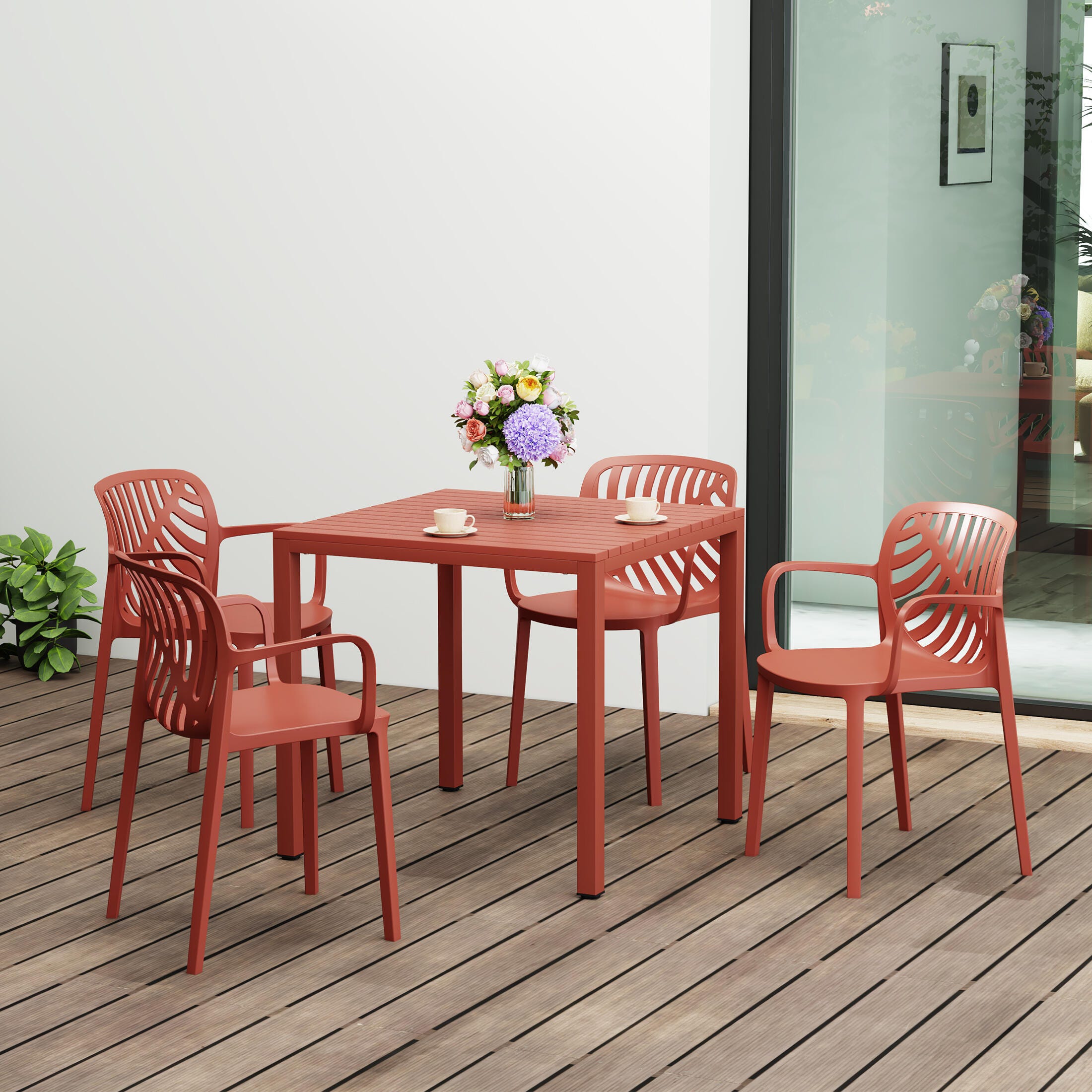 Westin Furniture Haven Outdoor Dining Table and 4 Chairs, Red, rollover